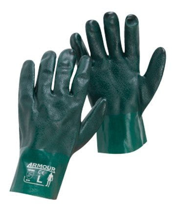 Armour Green PVC Chemical Gauntlet Gloves - 12 Pairs (27cm) for Industrial Safety, Chemical Protection & Hazardous Work | Perfect for Laboratory, Cleaning & Chemical Handling