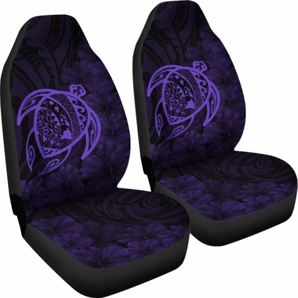 Alohawaii Car Seat Covers - Hawaii Turtle Map & Hibiscus Polyester Purple Design | Premium Protection for Cars, Trucks & SUVs | Perfect for Beach Trips, Road Adventures & Tropical Style