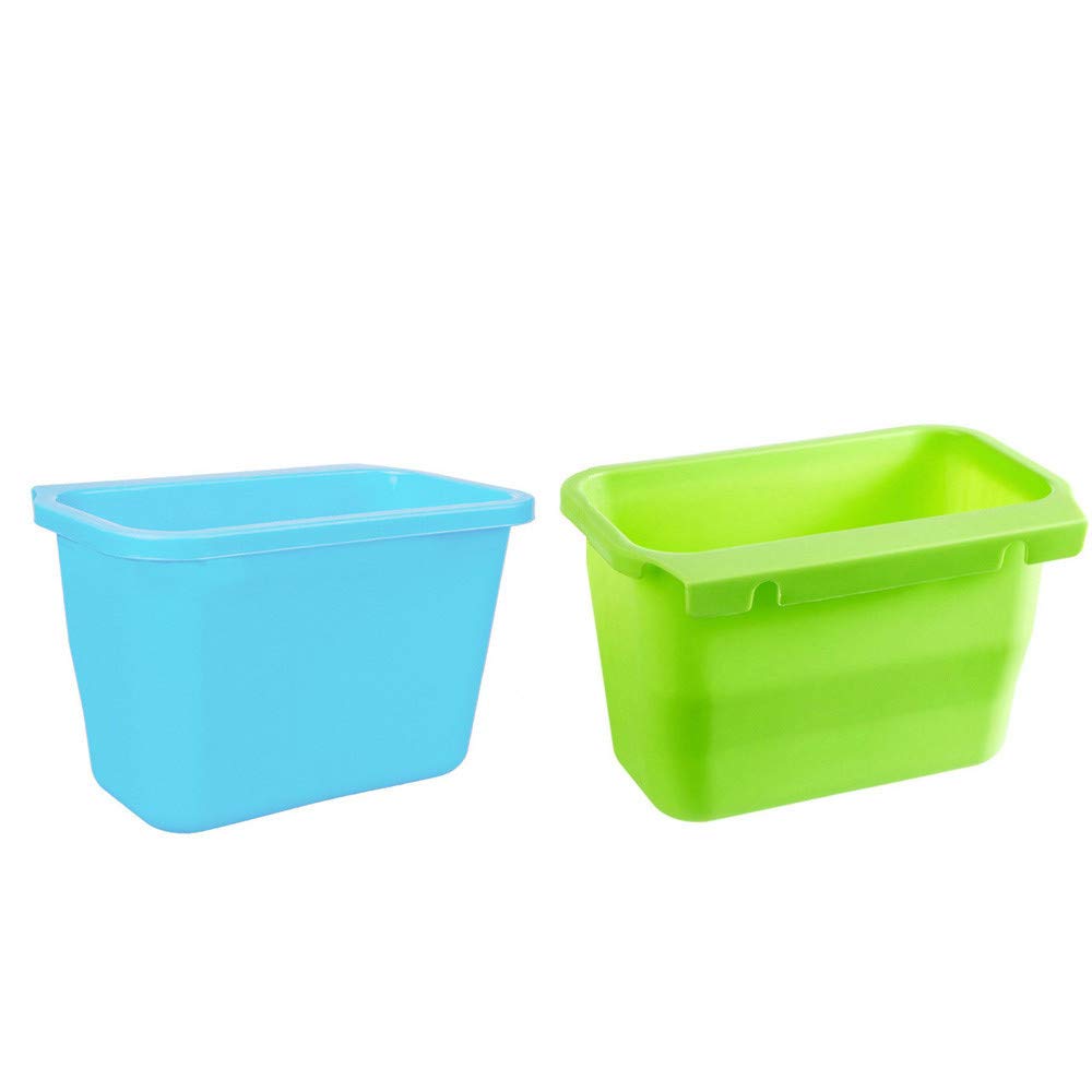 Lotus Flower Garbage Cabinet - Mini Kitchen Hanging Trash Can, Food Waste Bin & Medicine Storage Organizer Box, Set of 2 (Green & Blue) - Perfect for Small Spaces, Bathroom & Under Sink Organization