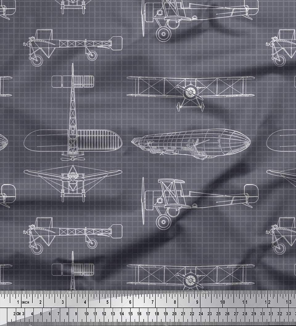 Soimoi Moss Georgette Brown Fabric by The Yard - 42 Inch Wide Printed Textile for Dresses, Curtains & Home Decor | Geometric Airplane Transport Design | Lightweight & Versatile Fabric for Sewing Projects