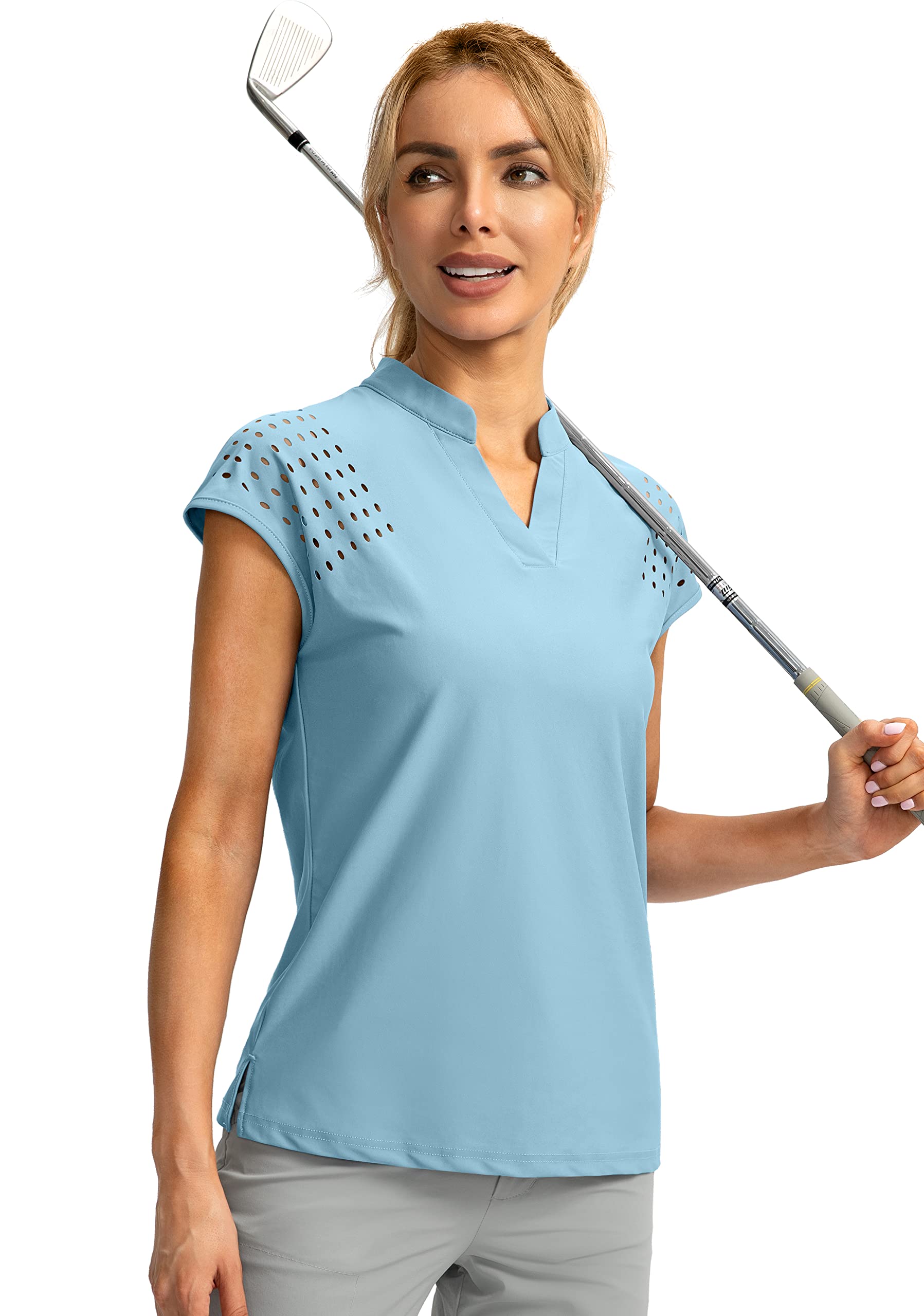 Soothfeel Women's Lightweight Quick-Dry V-Neck Polo Golf Shirt - Breathable Cap Sleeve Workout Tennis Top for Women | Perfect for Golf, Tennis, Gym & Outdoor Activities