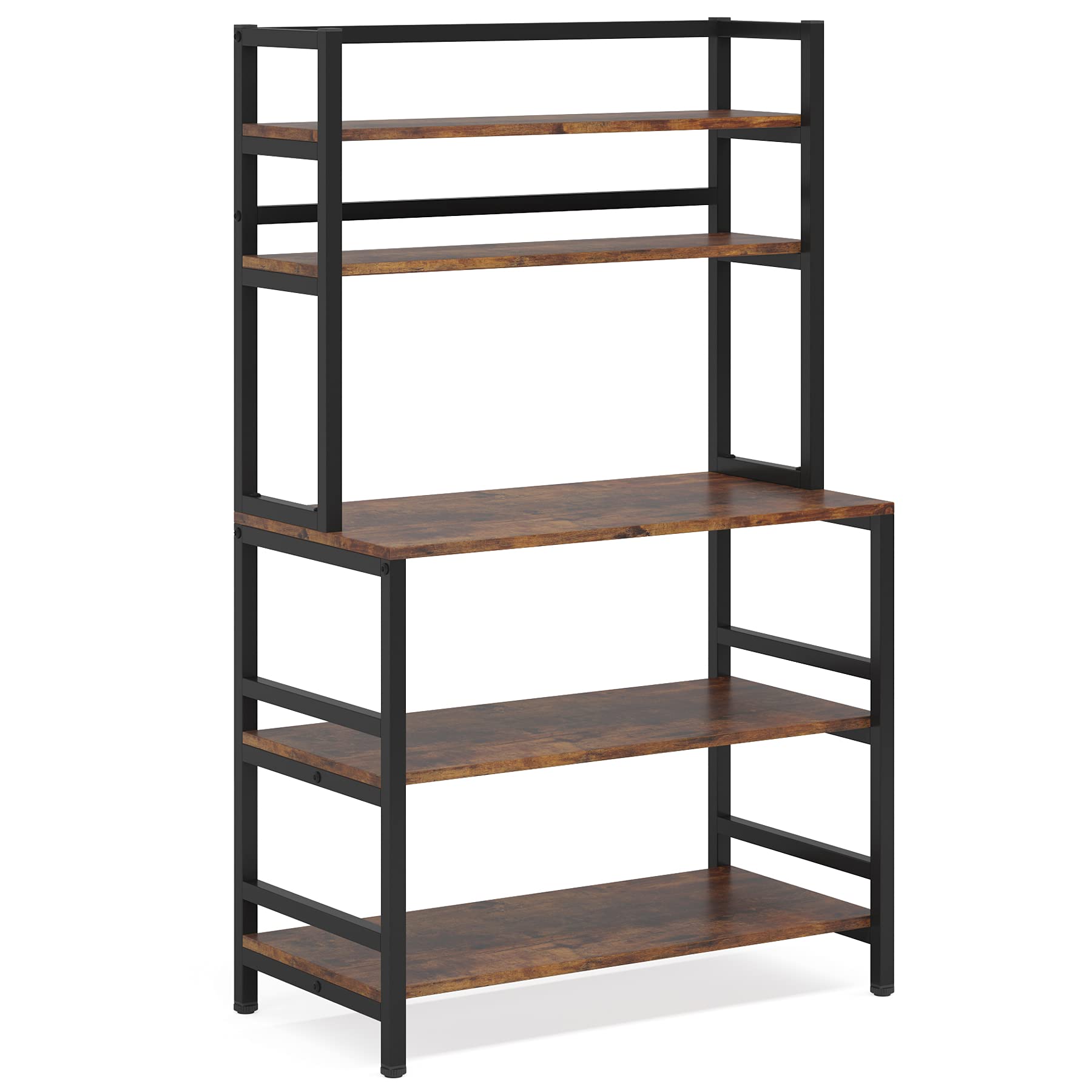 Tribesigns 5-Tier Kitchen Bakers Rack with Hutch - Industrial Microwave Stand, Free Standing Kitchen Storage Shelf Organizer in Rustic Brown - Perfect for Small Kitchens, Pantry Organization & Baking Supplies Storage