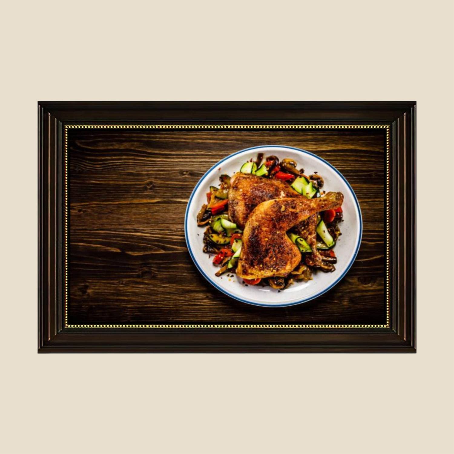 Fried Chicken Legs Vegetables Canvas Wall Art Print - Retro Kitchen Decor Painting Poster 24x36 Inch - Ready to Hang for Dining Room, Kitchen Decor & Farmhouse Style Home Decoration