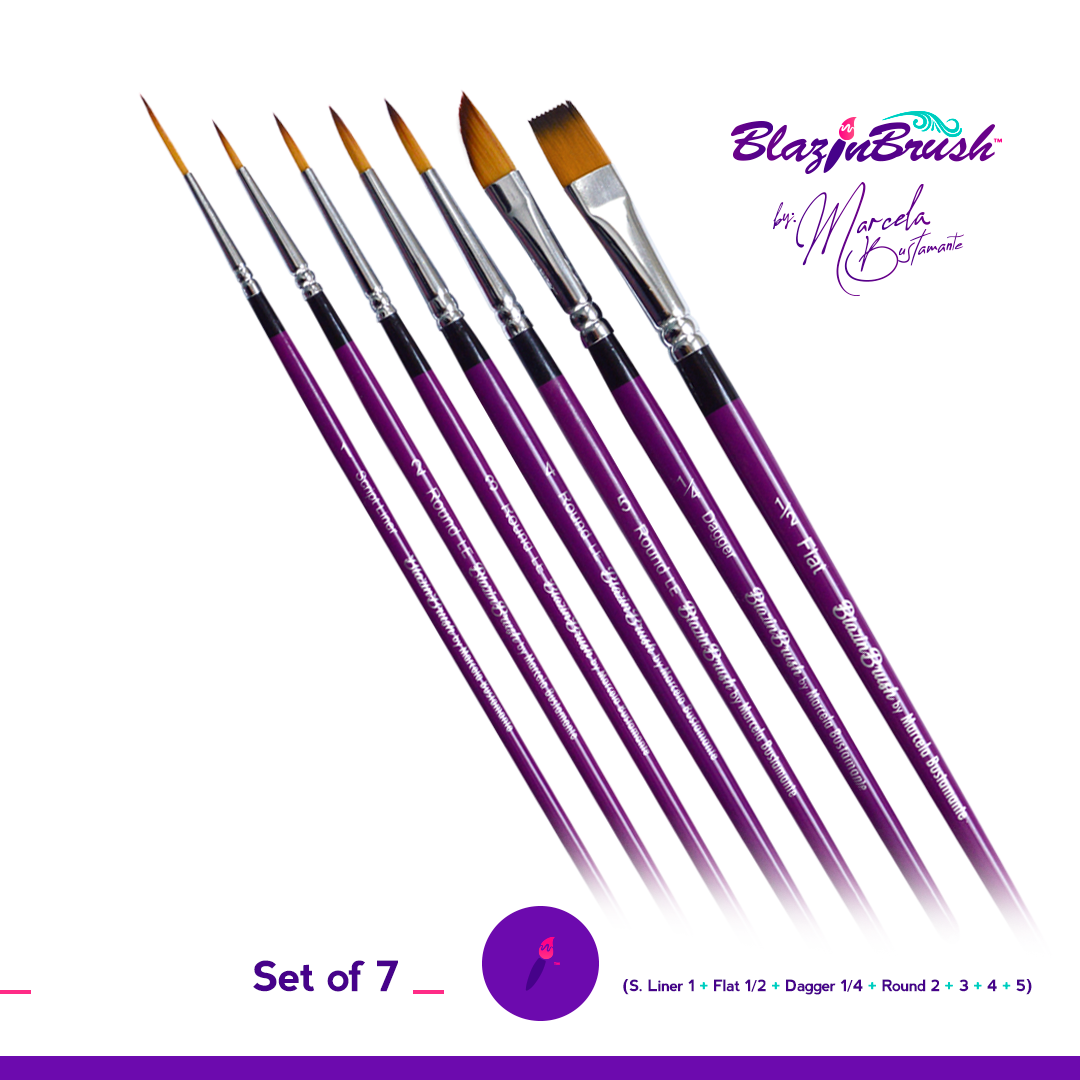 Marcela Bustamante Blazin Brush Set of 7 - Professional Makeup Brush Kit for Foundation, Blush & Contouring | Perfect for Home & Salon Makeup Artists