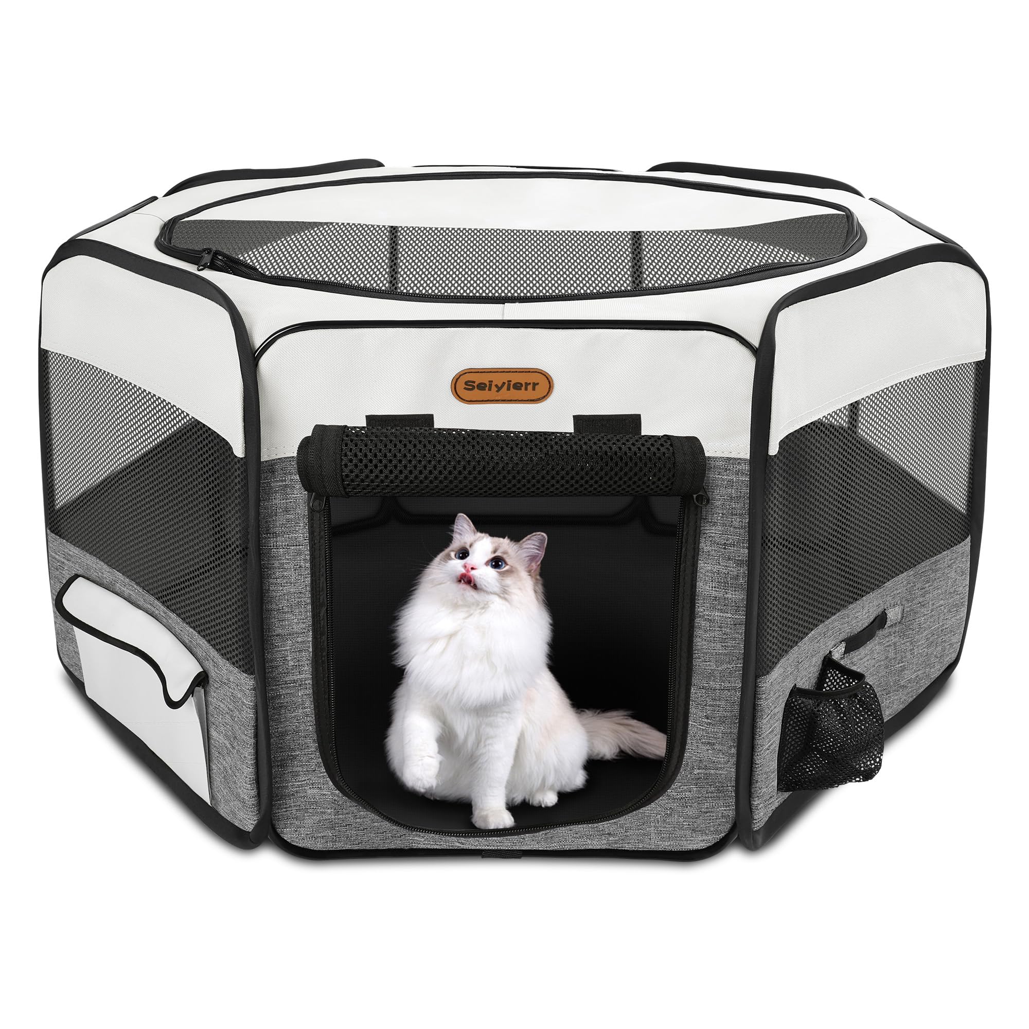 Portable Dog Playpen with Removable Mesh Shade Cover - Foldable Pet Play Pen for Puppies & Small Cats - Indoor/Outdoor Use for Backyard, Travel & Home Training (8 Panels, 24