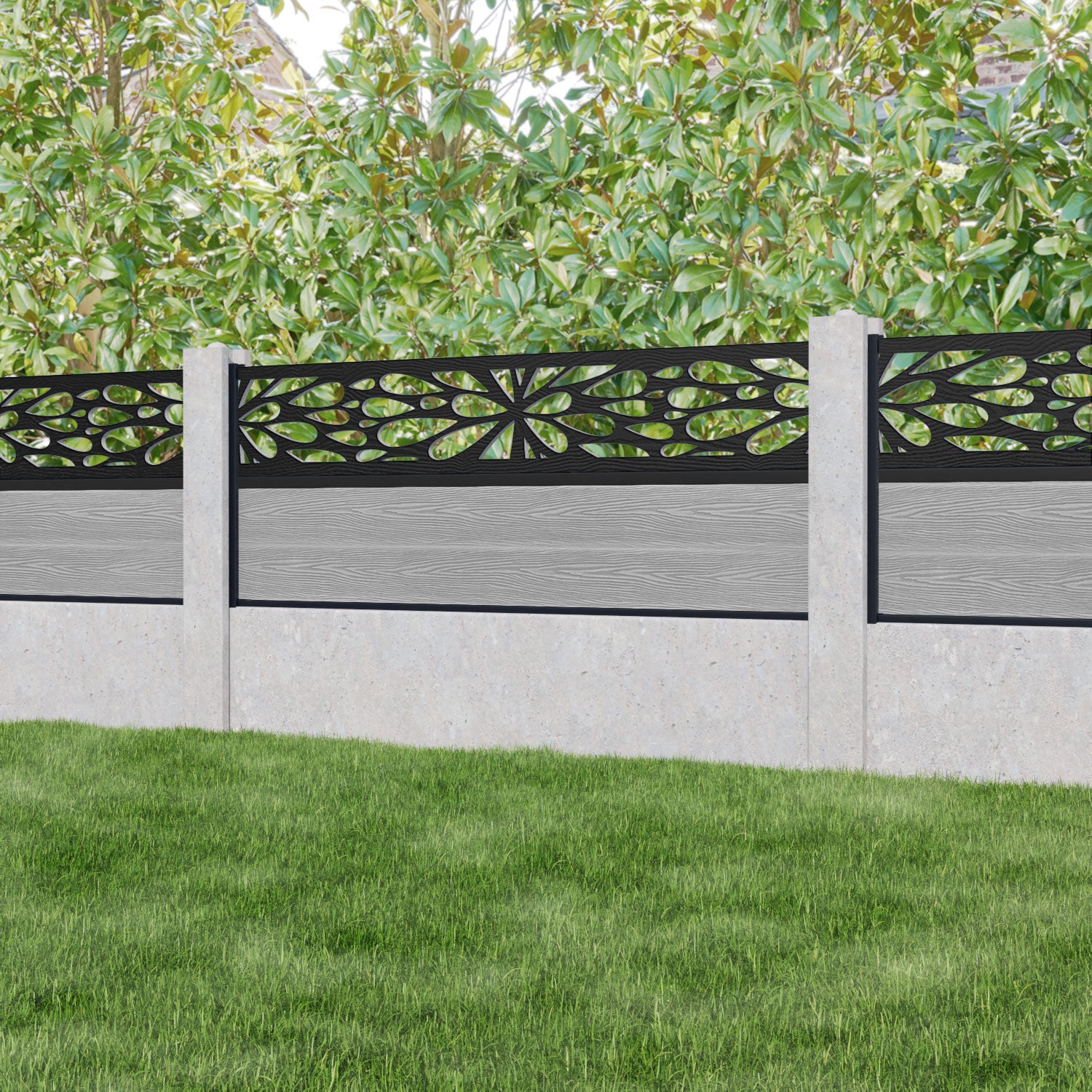 Classic Blossom Fence Panel - Light Grey Vinyl Privacy Fence for Concrete Posts | Durable Outdoor Garden Fencing for Backyard, Patio & Pool Areas