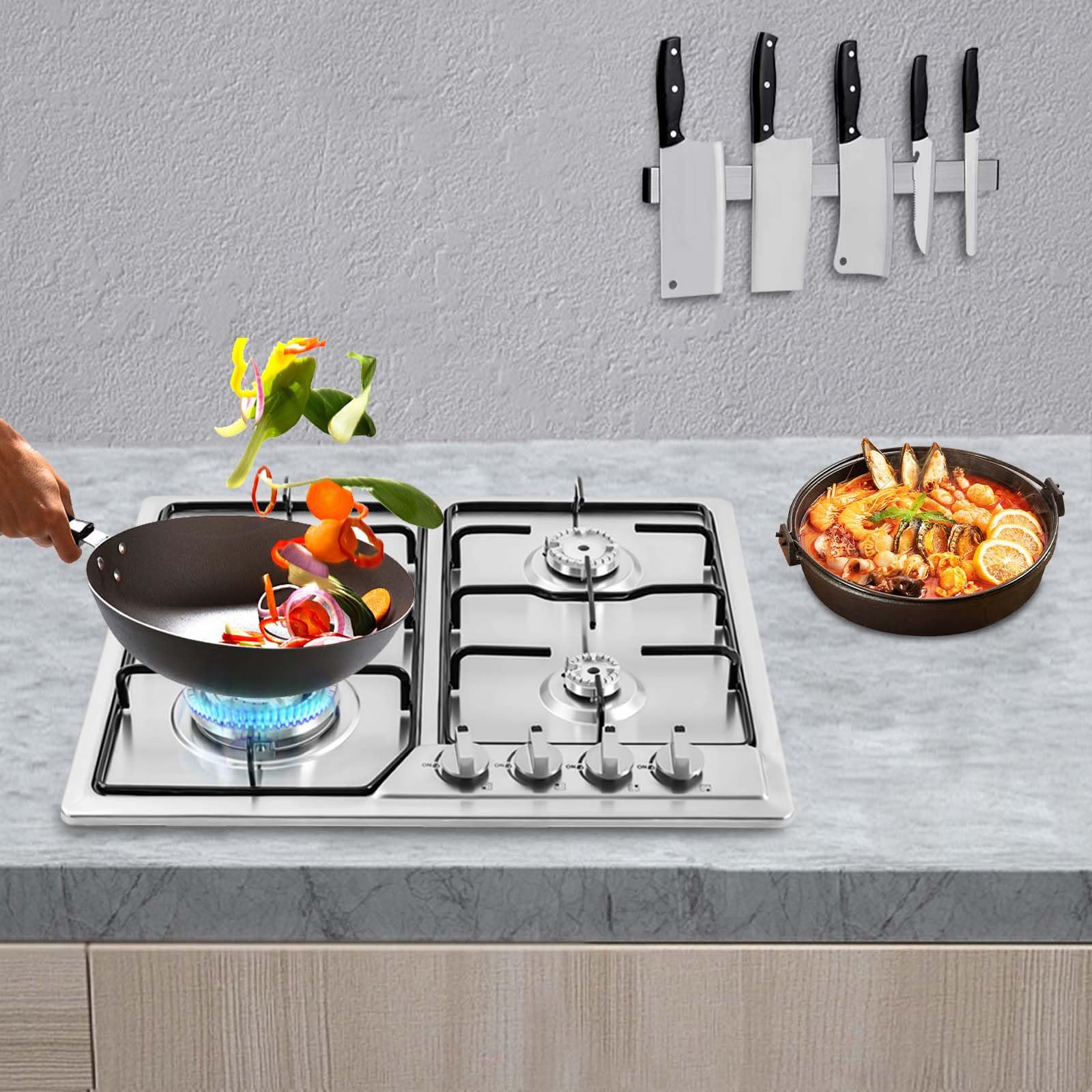 4 Burner Built-in Gas Cooktop Stainless Steel Natural Gas Stove with Electric Battery Ignition - Perfect for Modern Kitchens, Home Cooking & Professional Chefs