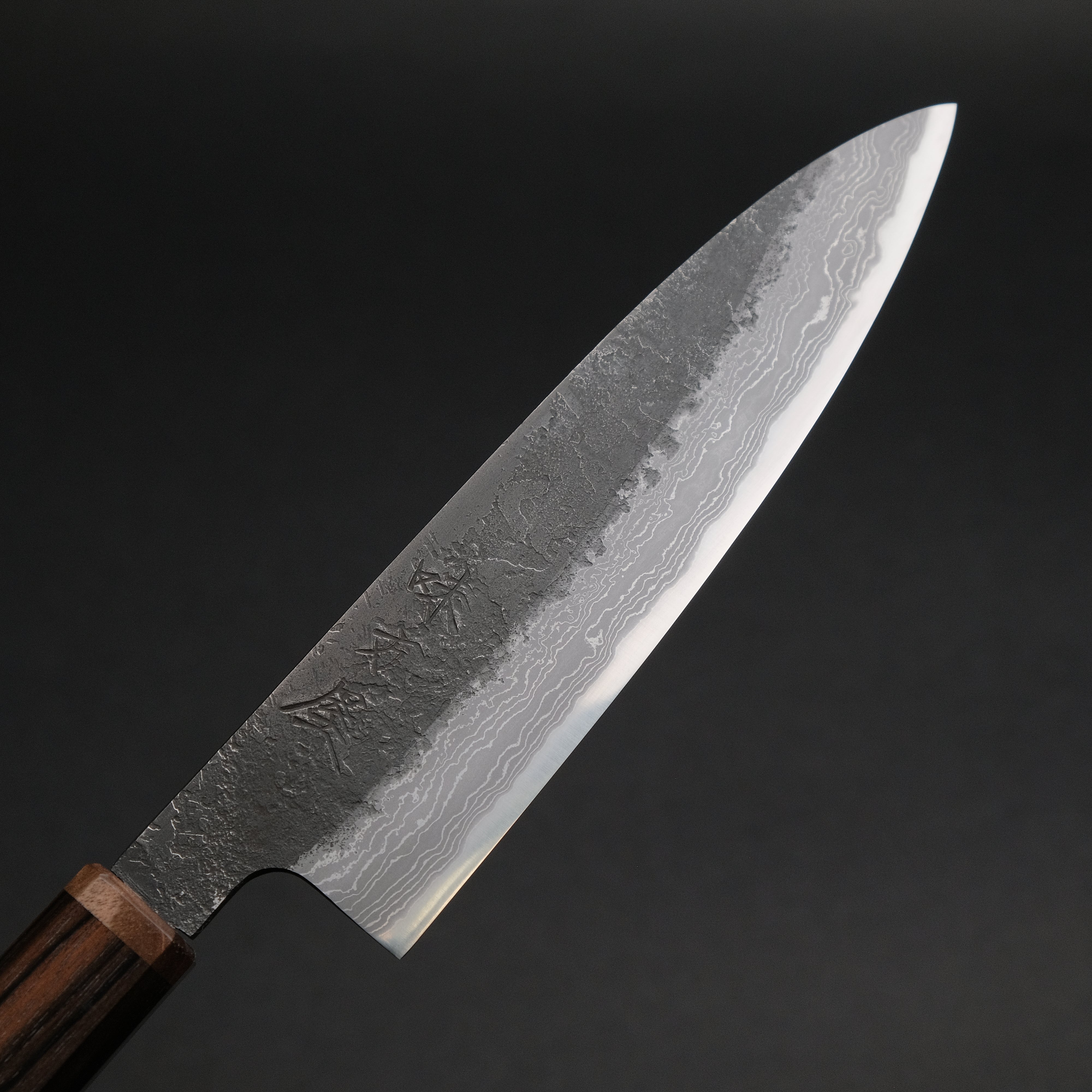 Ajikataya White #2 Nashiji Damascus Petty Knife 150mm - Ebony & Stabilized Wood Handle (#61) - Perfect for Slicing, Peeling & Precision Kitchen Tasks