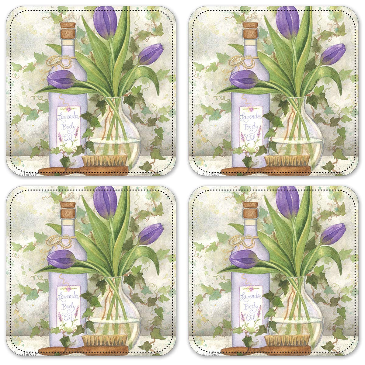 Premium Vinyl Drink Coasters Set of 4 - Non-Slip Absorbent Lavender Coasters for Coffee, Tea & Beverages - Perfect for Home, Office & Party Use