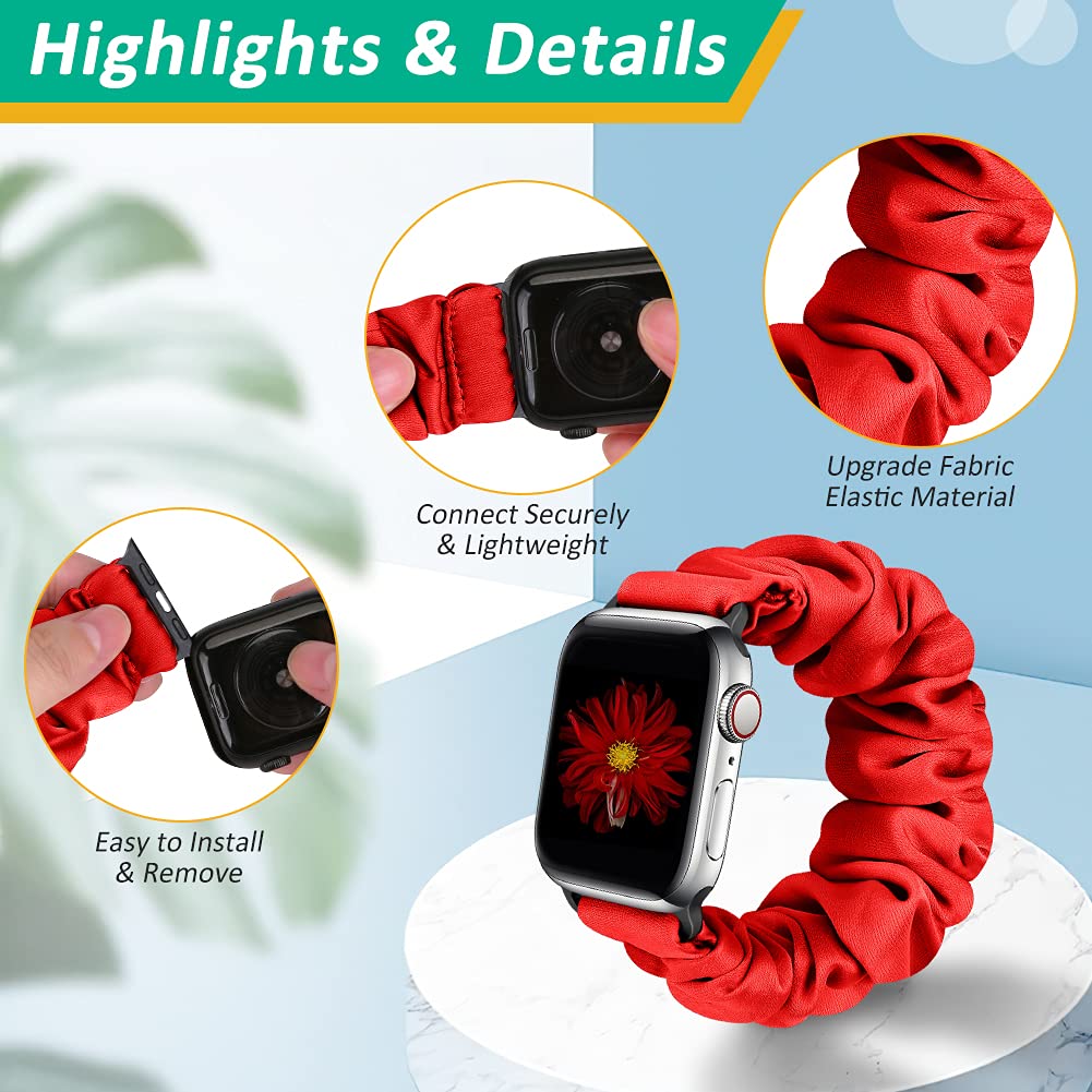 3 Pack Apple Watch Bands for Women - Soft Fabric Scrunchies Wristbands Compatible with iWatch Ultra 2/Series 10/9/8/7/6/5/4/3/2/1/SE (38mm-49mm) - Stylish Printed Patterns for Workouts, Office & Everyday Wear