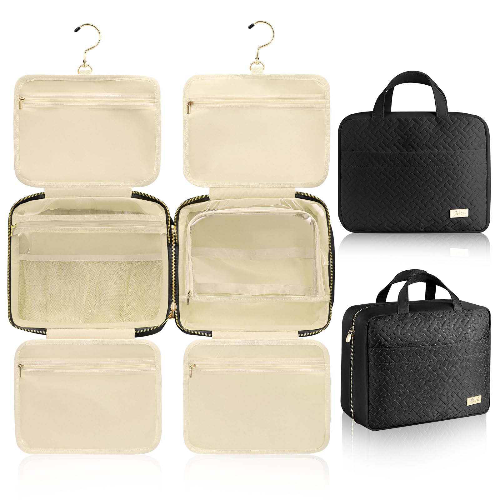 **Detachable Hanging Travel Toiletry Bag for Women - 6 Compartments Large Makeup Organizer for Bathroom, Shower, Business Trips & Camping (Black) - Perfect for Travel, Gym & Daily Use**