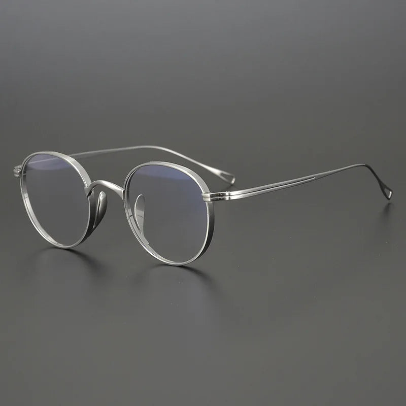 Unisex Black Titanium Flat Top Round Full Rim Eyeglasses 55113 - Stylish & Durable for Work, Reading & Everyday Wear
