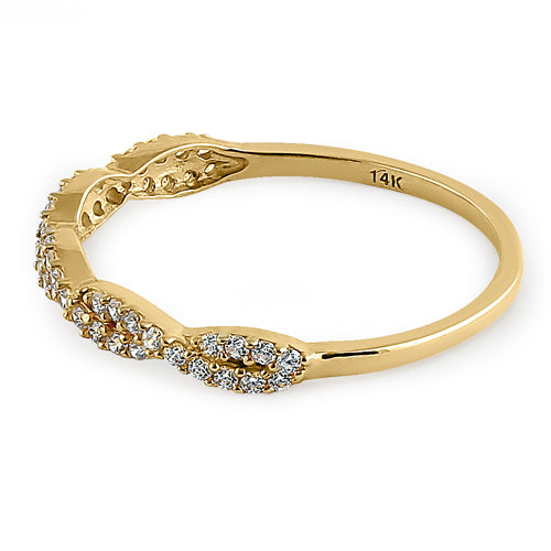 14K Yellow Gold Twist Round Clear Cubic Zirconia Ring for Women - Elegant CZ Engagement & Wedding Band - Perfect for Anniversaries, Prom, and Special Occasions