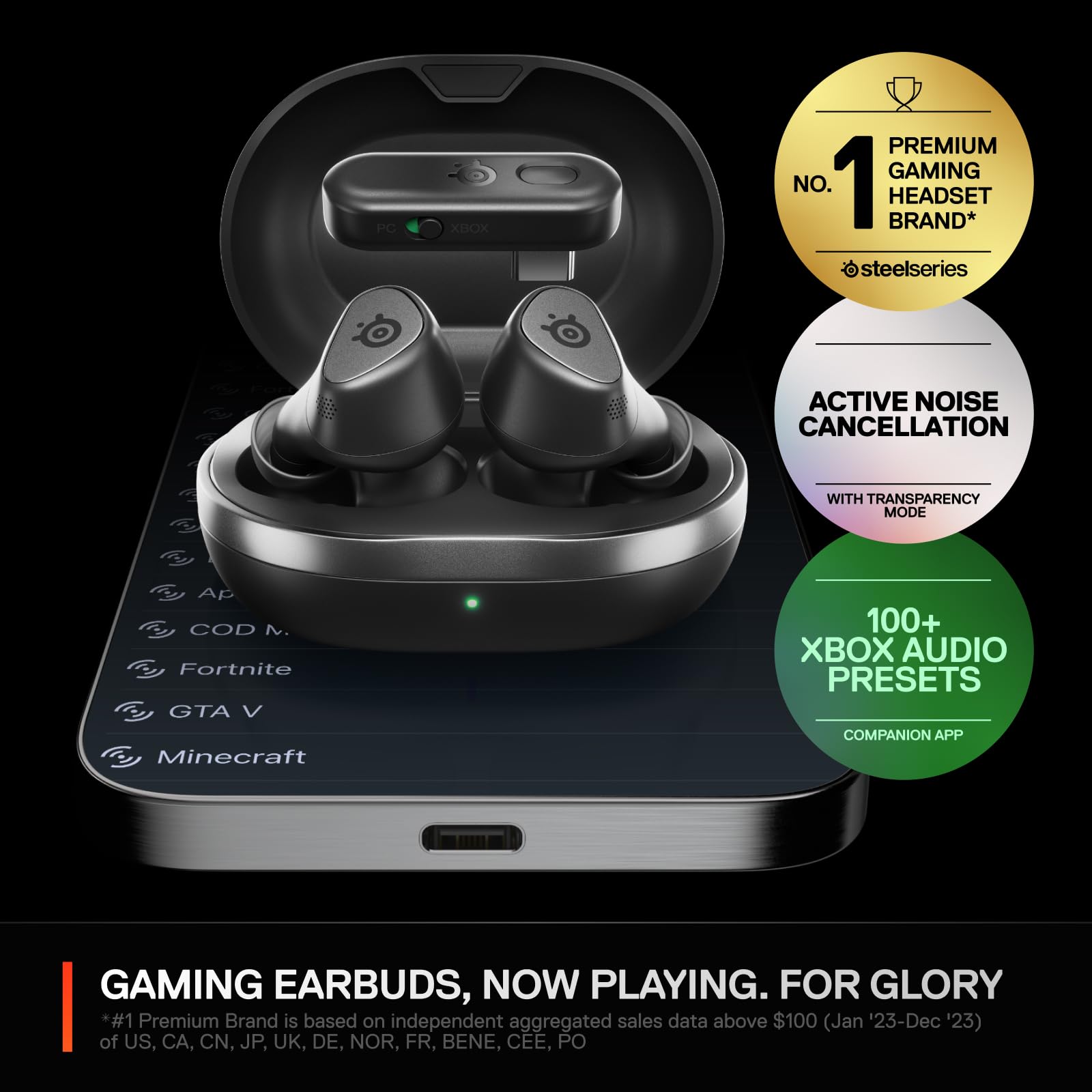 Arctis GameBuds Wireless Gaming Earbuds for Xbox/PC/PS5/Switch/Mobile - Dual Mode 2.4GHz & Bluetooth 5.3 - Active Noise Cancelling - IP55 Water Resistant - 40H Battery with Qi Charging Case - Perfect for Gaming, Workouts & Travel