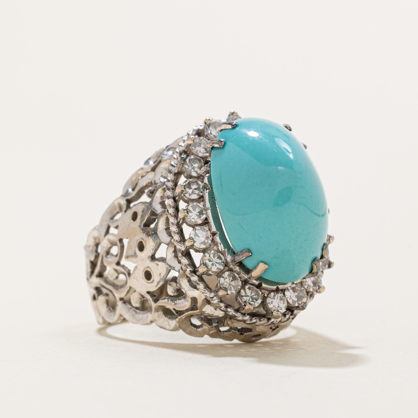 Exquisite 10.00ct Persian Turquoise & 0.70ct Diamond Halo Cocktail Ring - Size 6.25 | Elegant Statement Jewelry for Weddings, Parties & Special Occasions