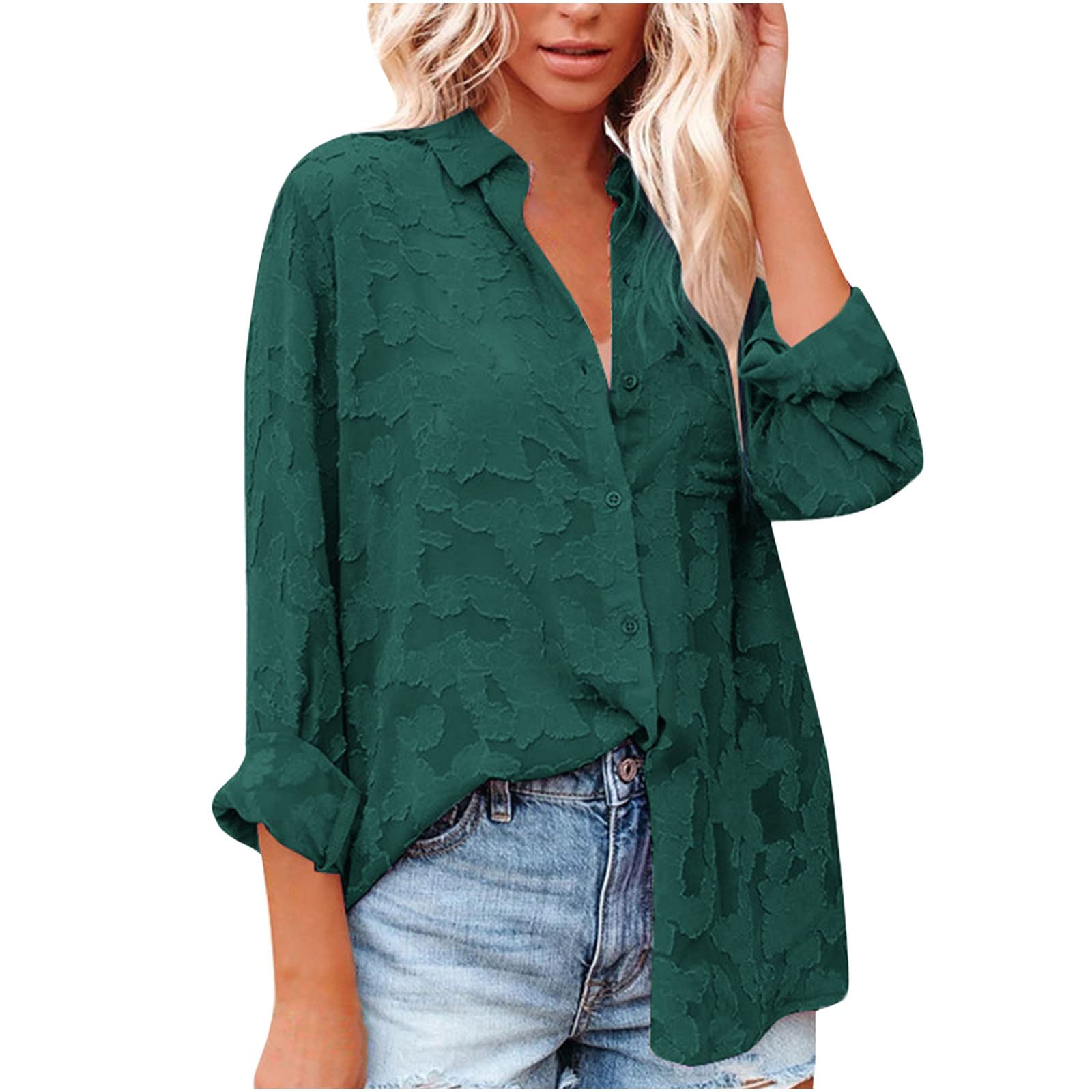 Bohemian Tops for Women - Long Sleeve Solid Blouse, Loose Summer Tunic Shirt with Lapel | Casual Outfit, Beach Wear, Festival Fashion