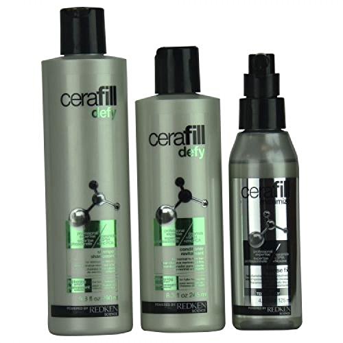 Redken Cerafill Defy Instant Thickening Kit for Normal to Thin Hair - 3 Piece Set (Shampoo 9.8 oz + Conditioner 8.3 oz + Dense FX 4.2 oz) | Volumizing Hair Care for Fine & Thinning Hair | Salon-Quality Styling Products for Daily Use