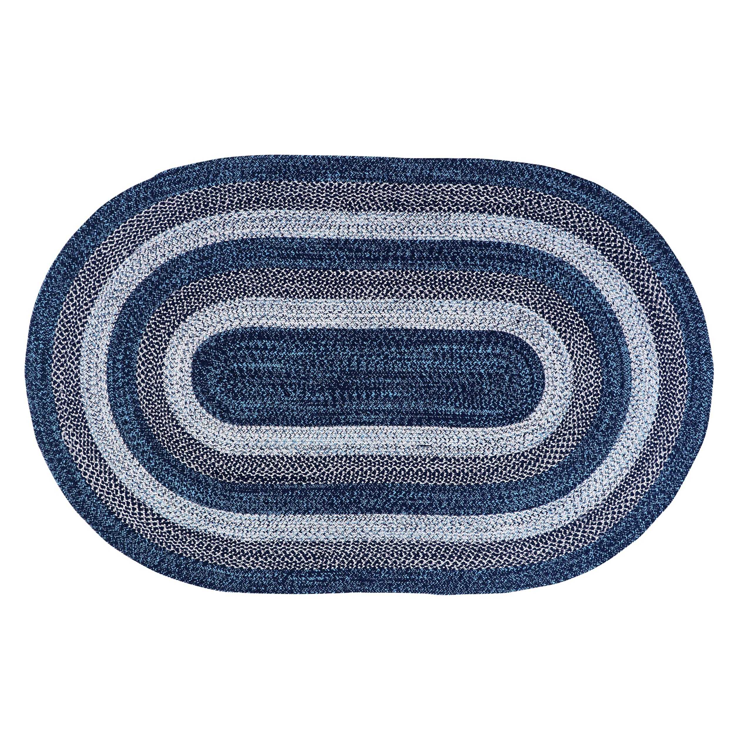 5' x 8' Oval Braided Area Rug - Rustic Aqua Blue/White/Black Washable Indoor/Outdoor Rug for Living Room, Family Room, Patio & Porch | Perfect for Farmhouse Decor & High-Traffic Areas