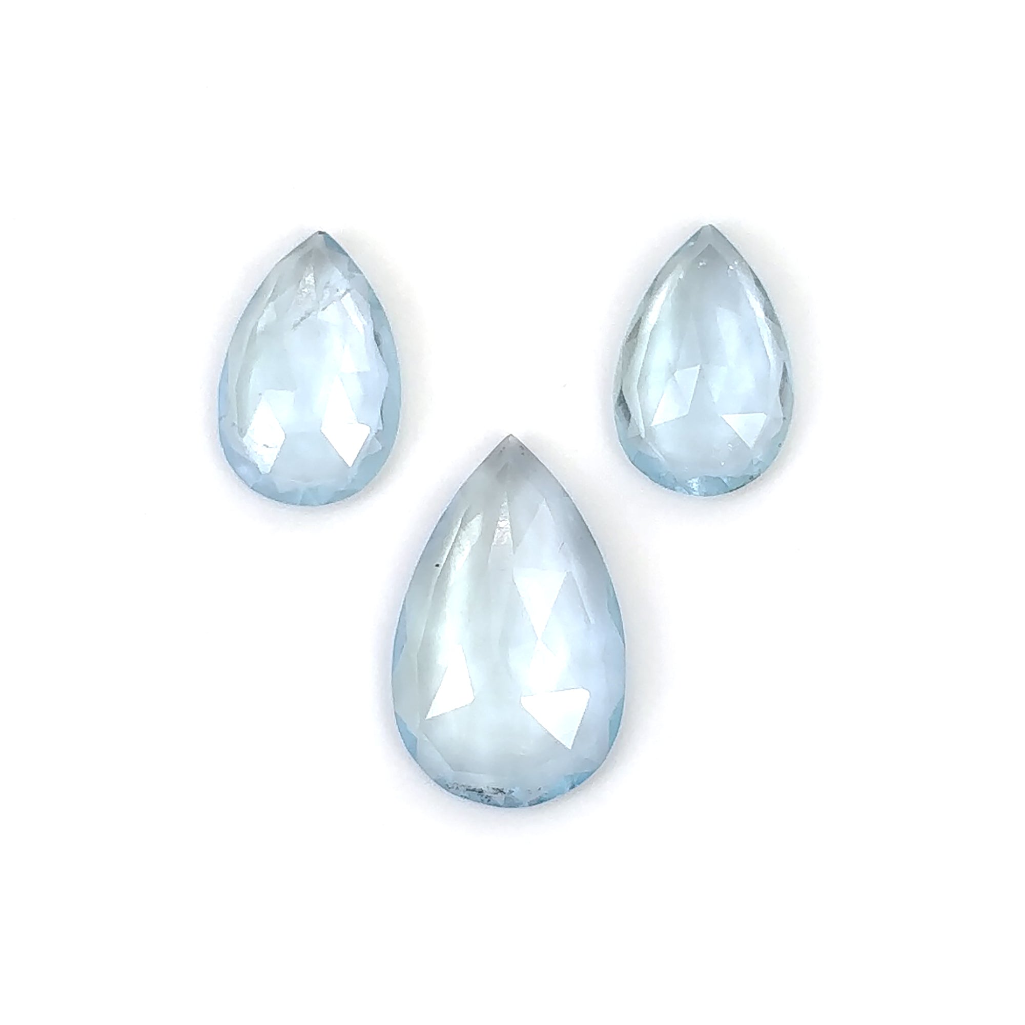 Natural Blue Aquamarine Gemstone - 4.75cts Untreated Rose Cut Pear Shape (10.5x7mm & 14x9mm, 3pcs) for Jewelry Making, Engagement Rings & Healing Crystal Collections
