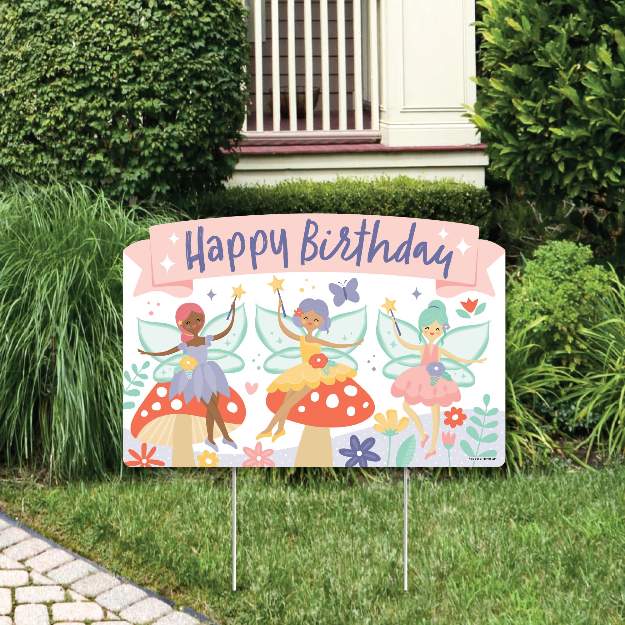 Big Dot of Happiness Let’s Be Fairies - Whimsical Fairy Garden Birthday Party Yard Sign for Outdoor Lawn Decorations - Happy Birthday Party Yard Sign for Girls, Kids Birthday Celebrations & Garden Themed Events