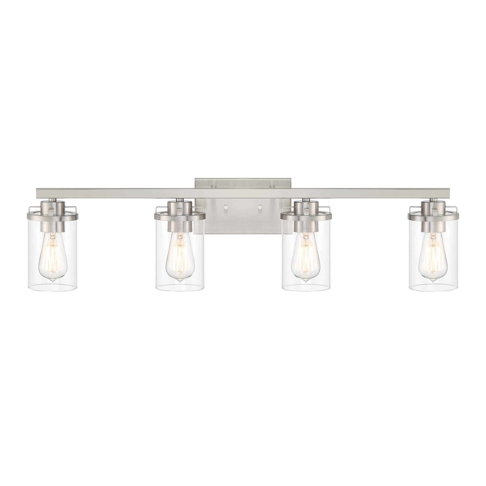 Designers Fountain 93304-BK Jedrek 4-Light Bathroom Vanity Light Fixture - Black Finish with Clear Glass Shades for Modern Bathroom & Powder Room Lighting