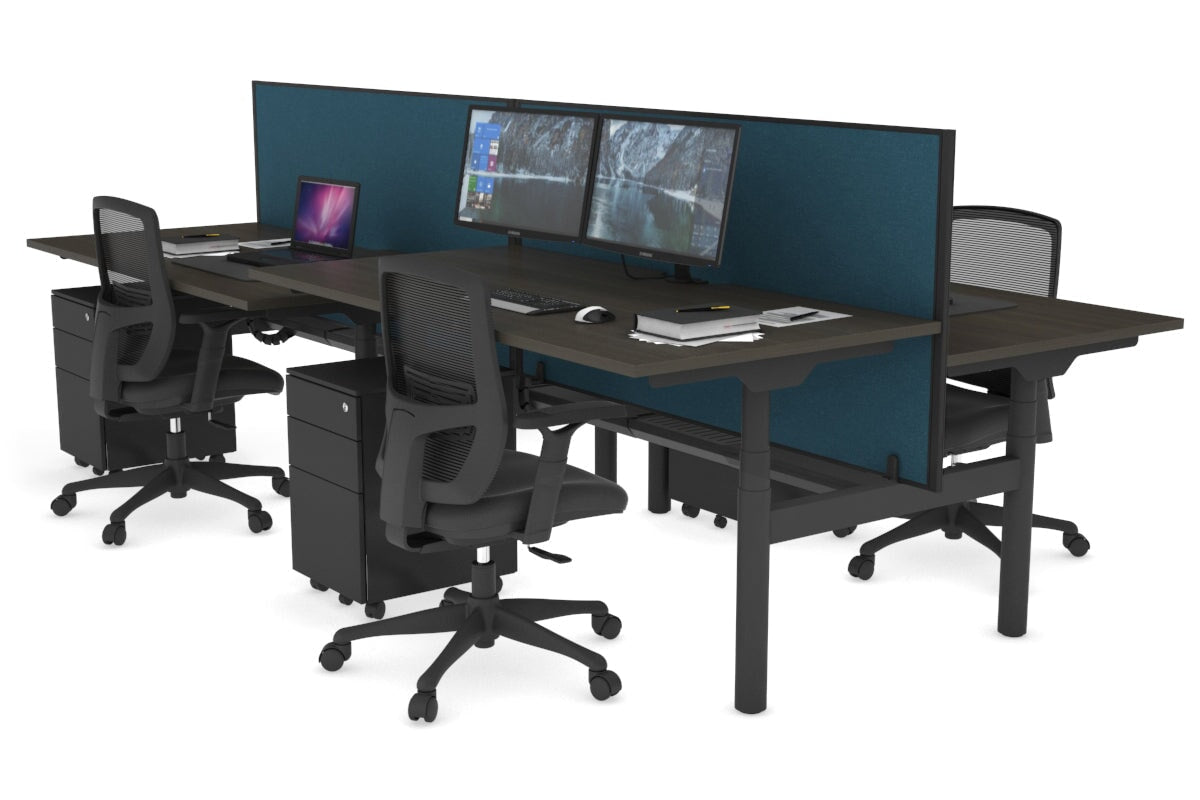 Flexi Premium 4-Person Height Adjustable H Bench Workstation - Black Frame (1600L x 800W) with Cable Management | Ideal for Office, Coworking Spaces & Home Workstations