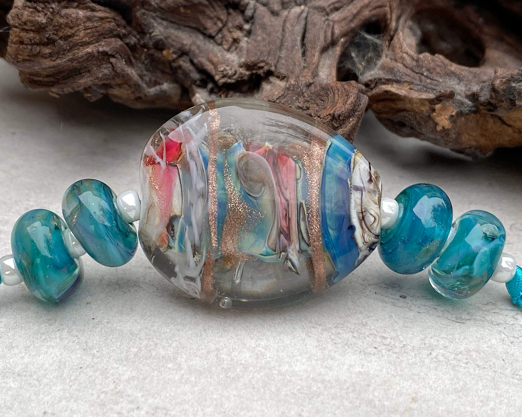 Handmade Caribbean Swirls Lampwork Glass Focal Bead SRA for Jewelry Making - Perfect for Necklaces, Bracelets & DIY Craft Projects