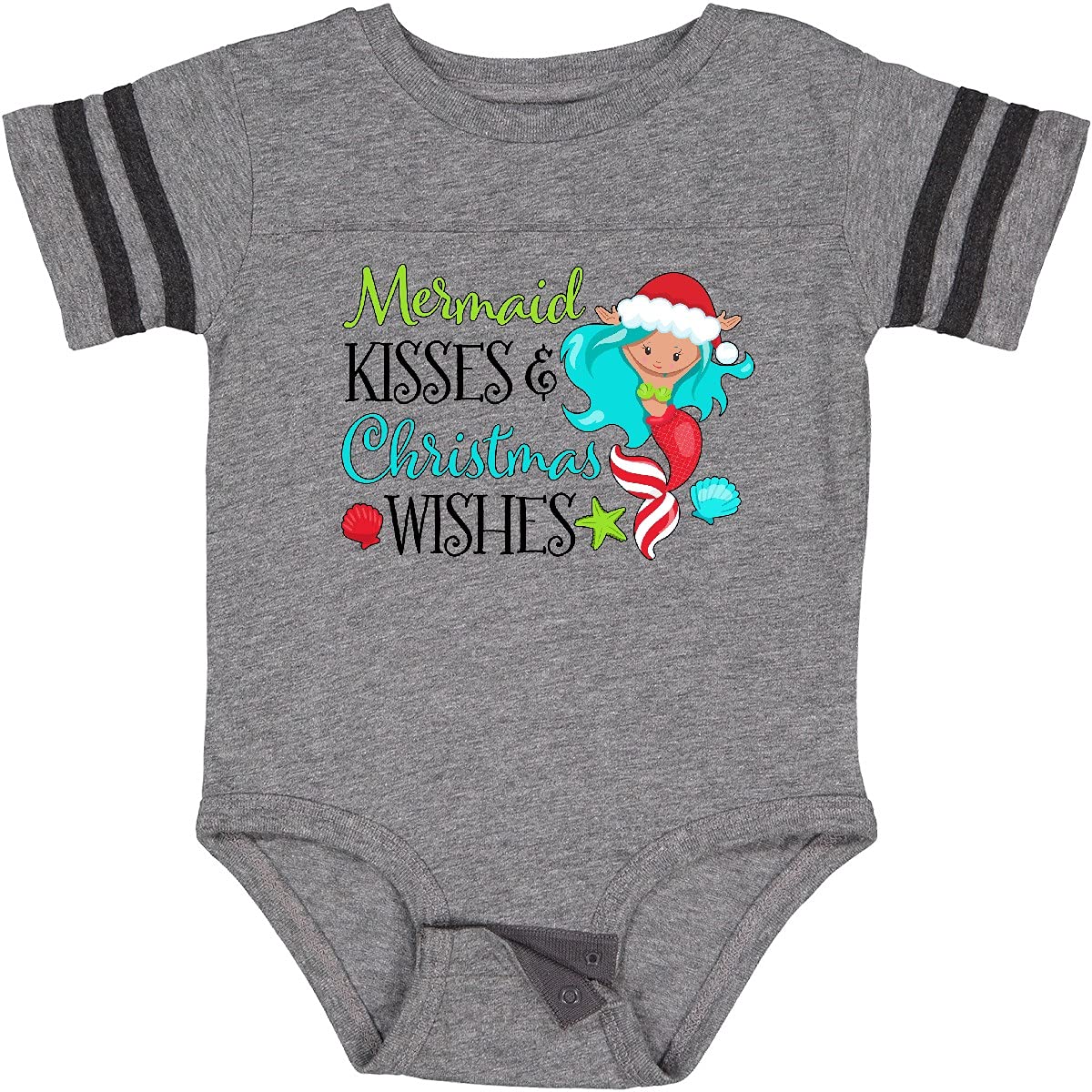 Inktastic Mermaid Kisses and Christmas Wishes with Seashells Baby Bodysuit - Cute Holiday Outfit for Infants & Newborns - Perfect for Christmas Photos, Family Gatherings & Beach Vacations