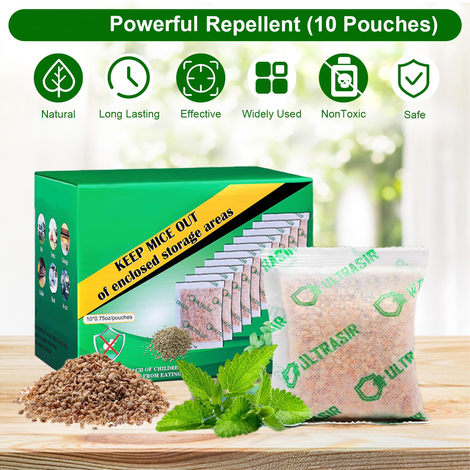 Natural Peppermint Oil Mouse & Squirrel Repellent Pouches - 10 Pack Safe for Humans & Pets | Rodent, Rat, Ant & Insect Repeller for Home, Garage, Basement & Outdoor Use