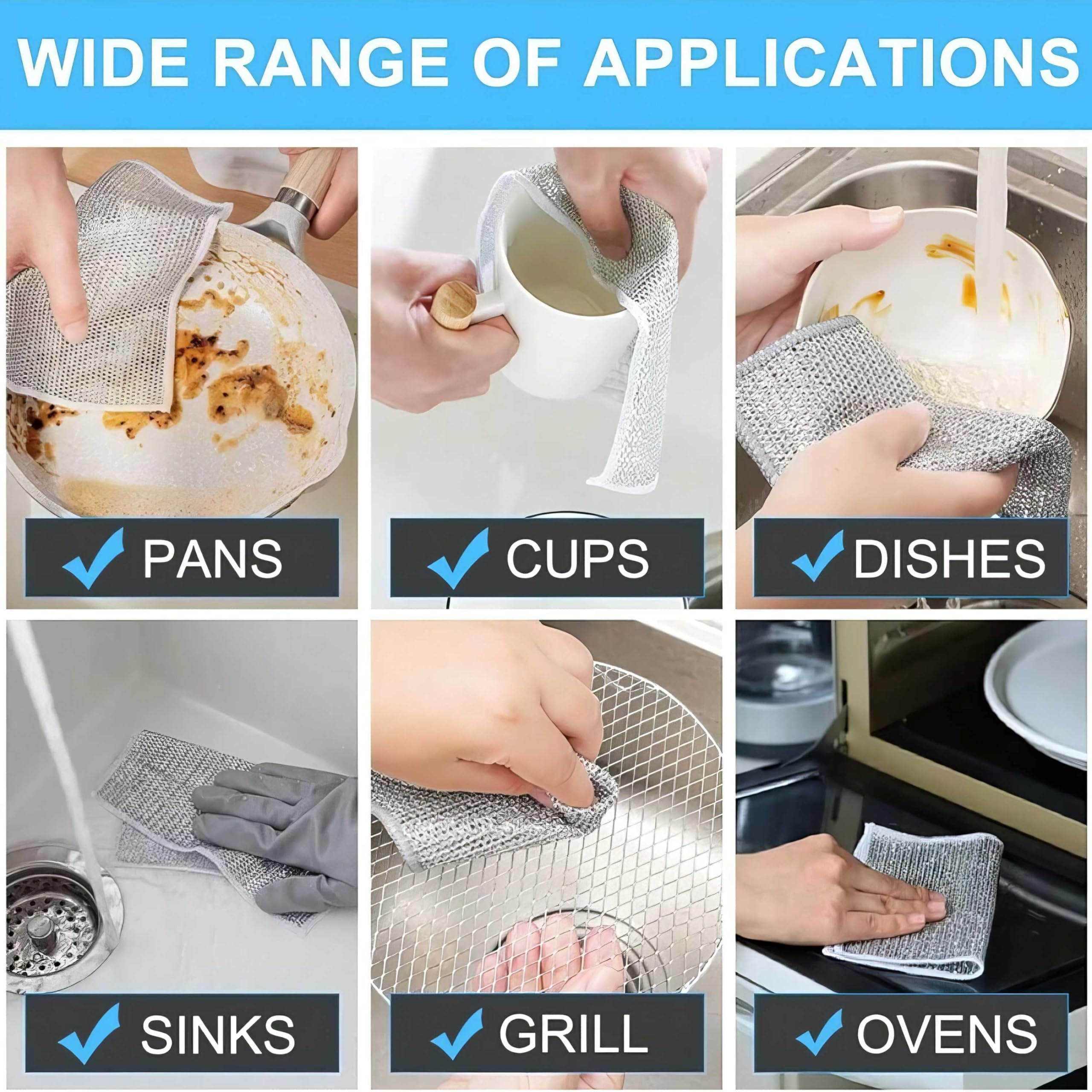 DOOMSDAY Non-Scratch Wire Dishcloth - Reusable Dishwashing Rags for Wet & Dry Cleaning - Easy Rinse Kitchen Scrubber for Pots, Pans, Stainless Steel & Countertops (3-Pack) - Perfect for Daily Dishwashing & Tough Stain Removal