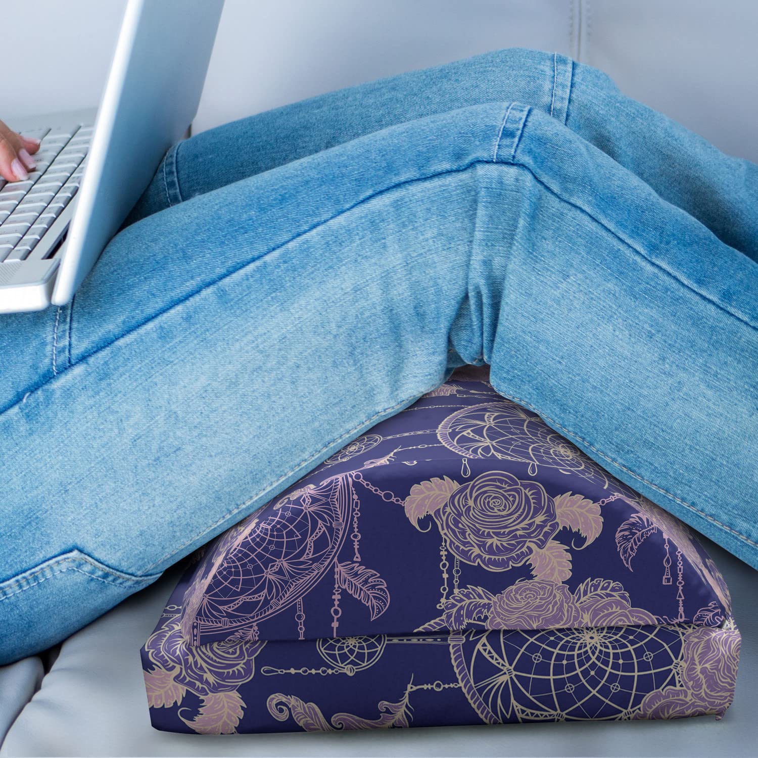 Ambesonne Boho Foot Rest with Dreamcatcher & Rose Pattern - Non-Slip Adjustable Memory Foam Leg Support for Office & Home - Ergonomic Comfort for Work, Gaming & Relaxation - Dark Lavender Design