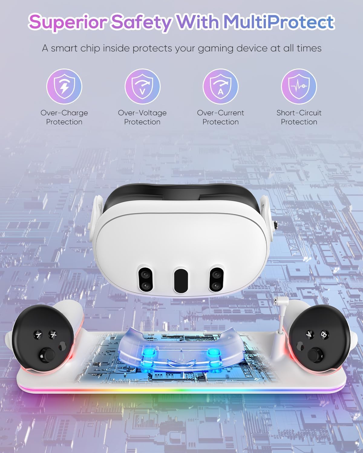 Meta Quest 3S/Quest 3 Fast Charging Dock with RGB Lights - Magnetic Charging Station for Oculus Headset & Controllers (Includes 2 Rechargeable Batteries) | Perfect for VR Gaming Setup & Home Entertainment