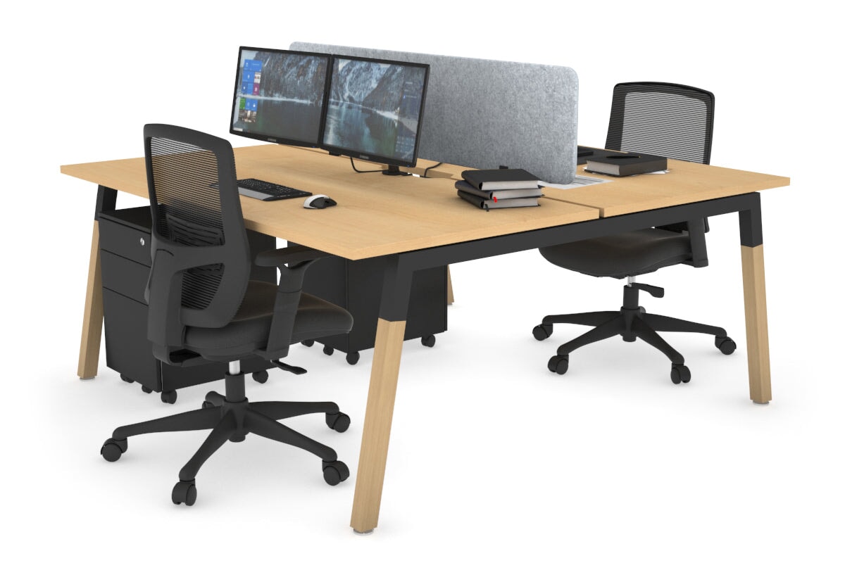 Quadro A Legs 2-Person Office Workstation with Wood Legs & Cross Beam - 1800L x 800W Dimensions with Cable Management Scallop | Perfect for Shared Workspaces & Home Offices