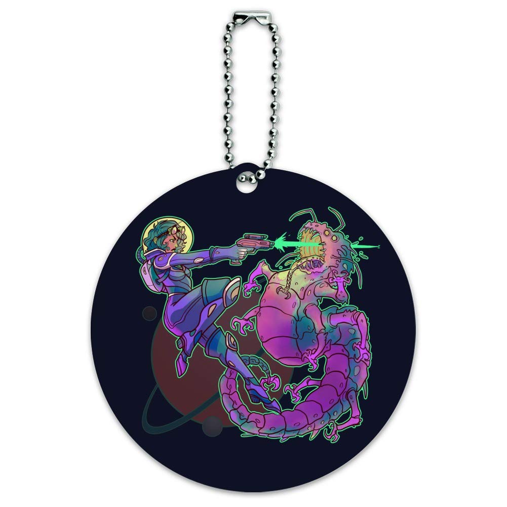 Sci-Fi Space Woman & Alien Round Luggage Tag - Durable Carry-On ID Tag for Travel Bags - Perfect for Suitcases, Backpacks & Passport Holders