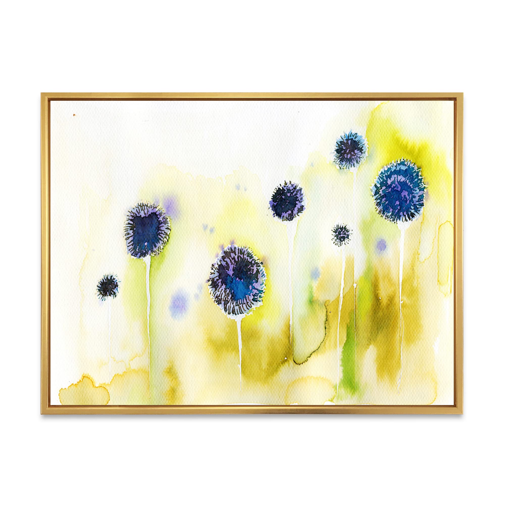 Blue Flowers In The Meadow - Traditional Framed Canvas Wall Art Print - Perfect for Living Room, Bedroom & Office Decor