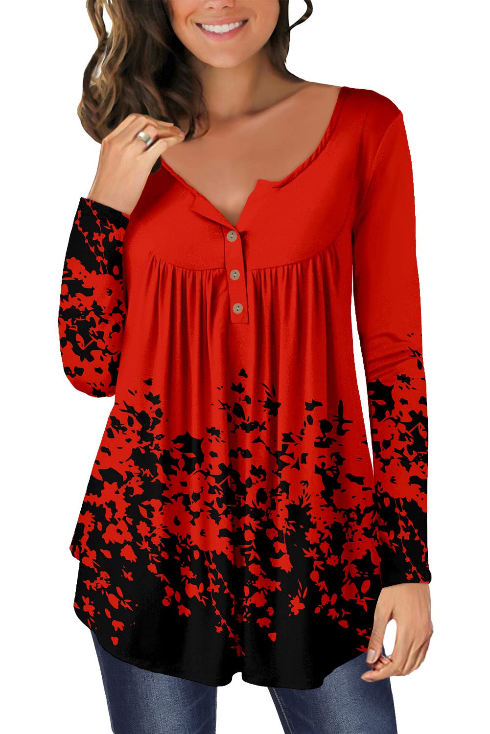BETTE BOUTIK Women's Casual Henley Button Down Shirts - Long Sleeveless Flowy Tunic Blouses for Summer & Beach Wear | Perfect for Layering, Vacations and Everyday Comfort