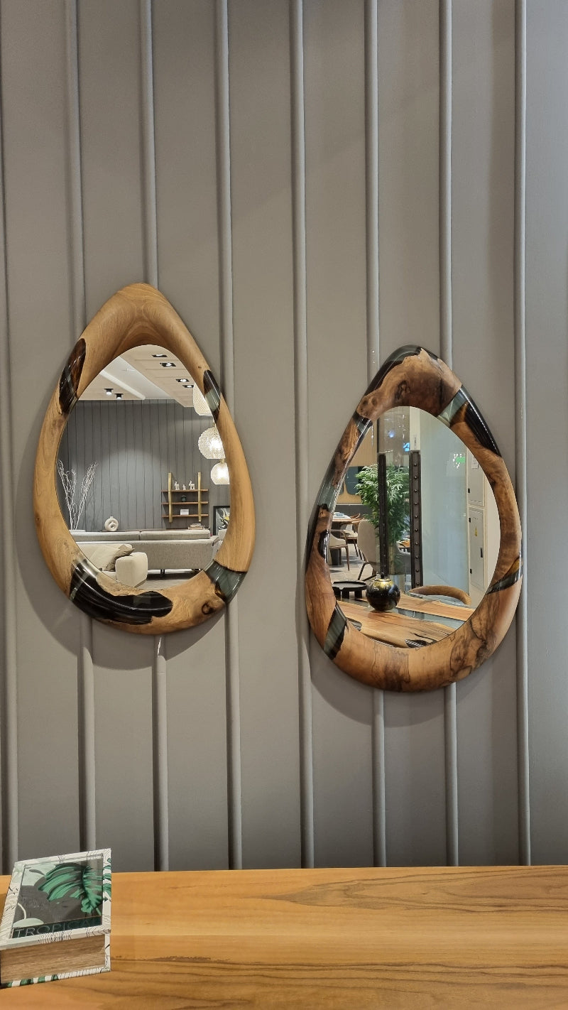 Handmade Epoxy Resin and Walnut Wood Wall Mirror - Unique Home Decor for Living Room, Bedroom & Bathroom