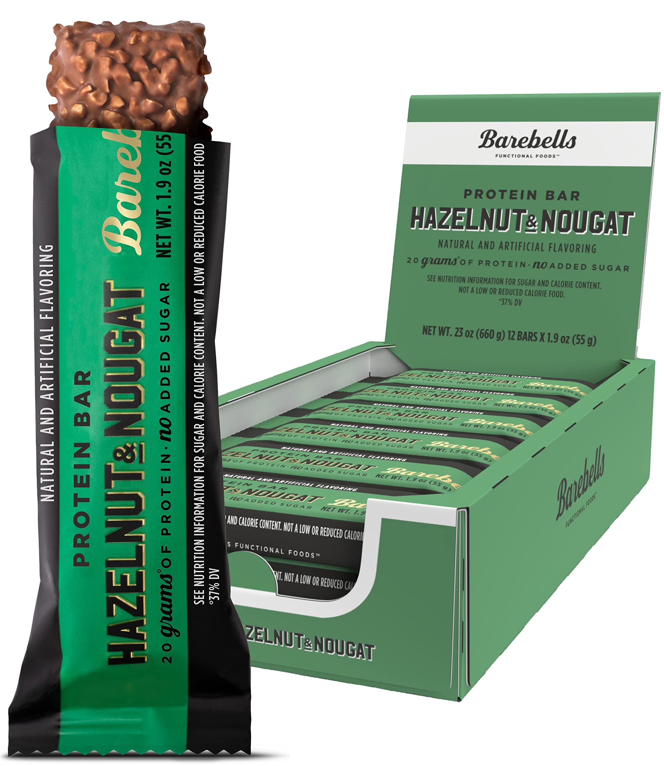 Barebells Protein Bars Hazelnut & Nougat - 12 Pack, 1.9oz Each - 20g High Protein, Low Sugar (1g) Chocolate Snack - Perfect for Gym, Hiking & On-the-Go Breakfast