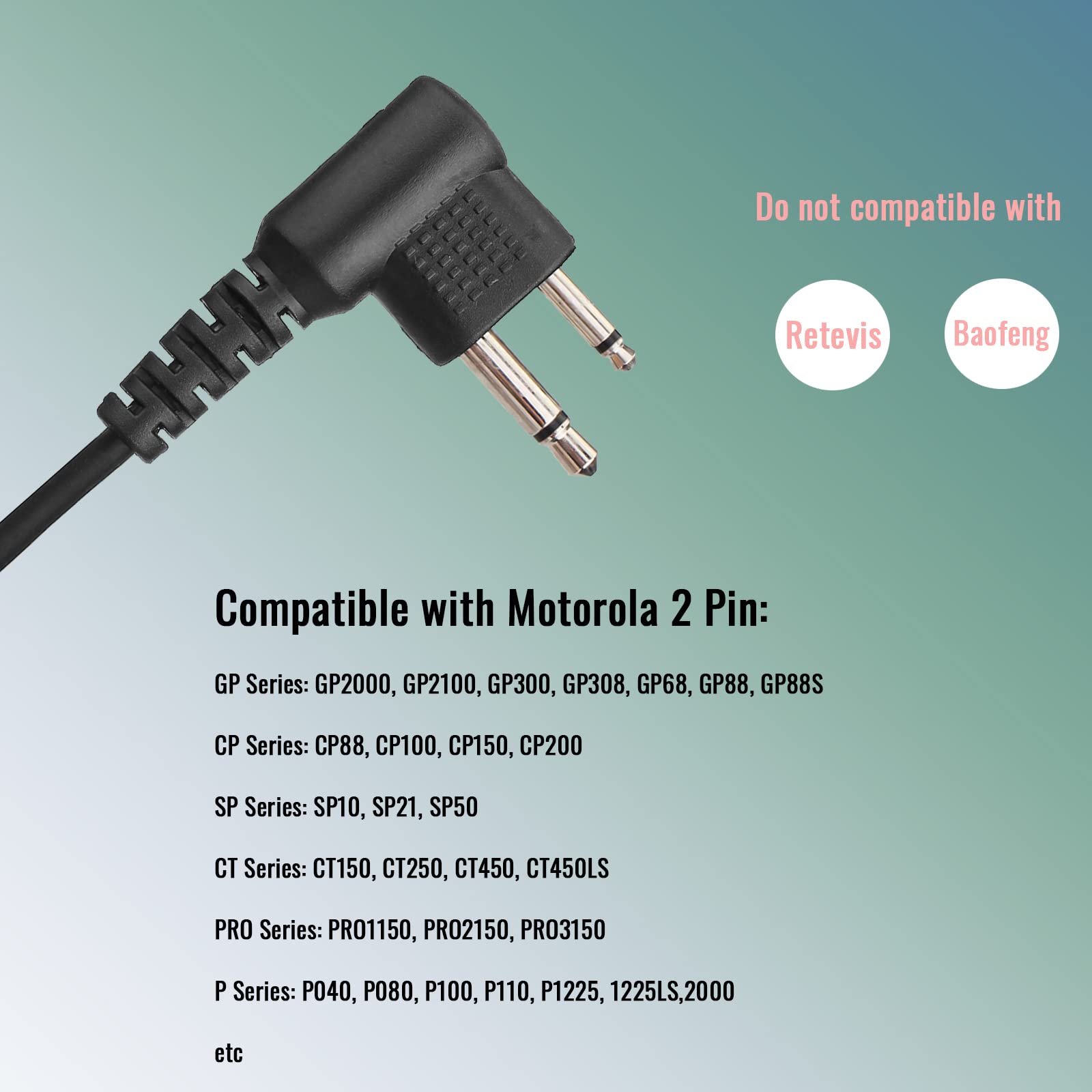 Retevis Walkie Talkie Headset with Acoustic Tube & Earpiece - 2 Pin Connector Compatible with Motorola CP040, DP1400, GP68, GP88, GP300, GP2000, CT150, Pro1150, HYT TC-500, TC-600 (2 Pack) - Ideal for Security, Construction & Outdoor Communication
