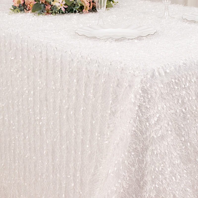 90x156 Inch Polyester Rectangular Tablecloth with Shaggy Fringe - Elegant Dining Table Cover for Weddings, Parties & Home Decor