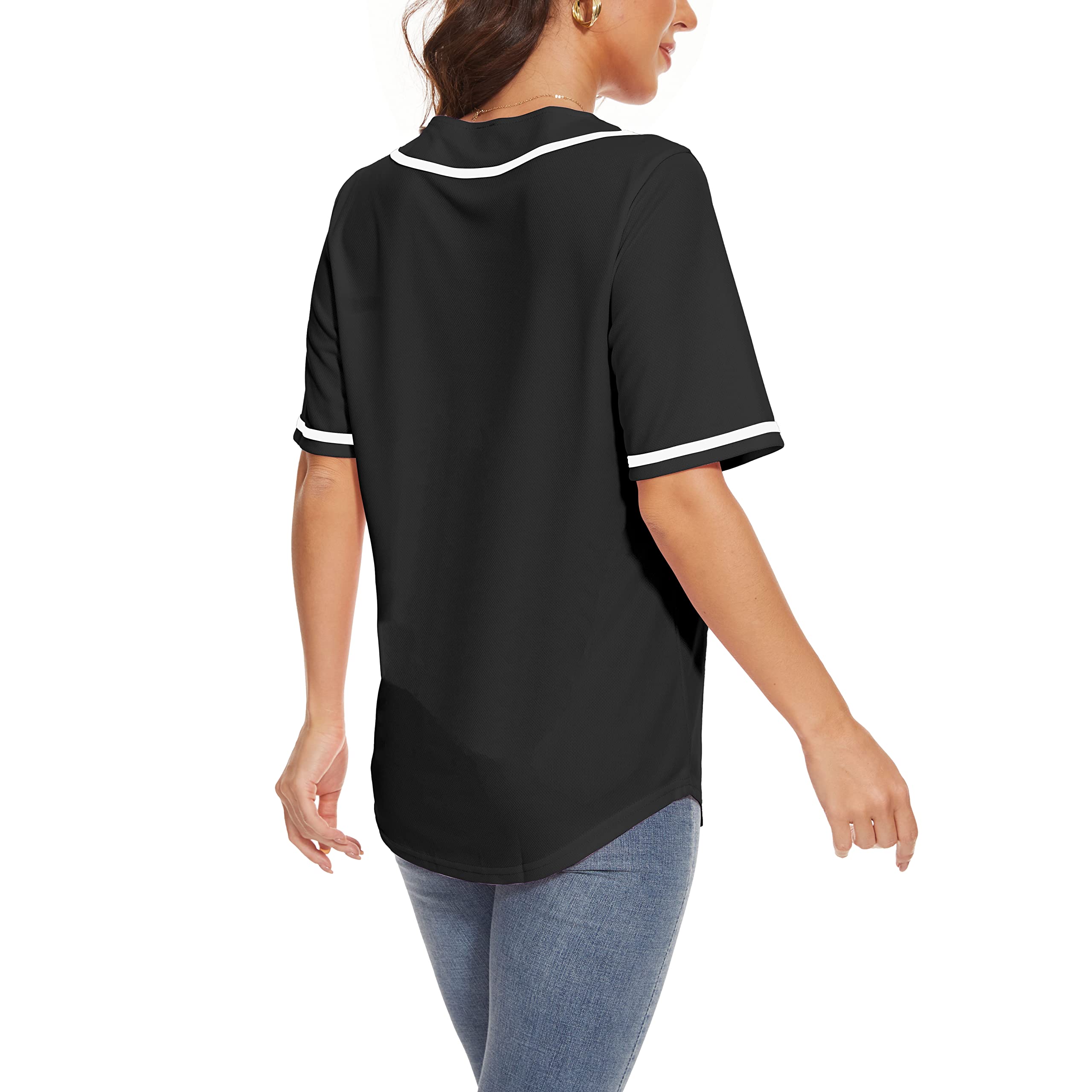 Women's Baseball Jerseys - Blank Button Down V-Neck Softball Team Uniform with Wide Stripes | Fashionable Short Sleeve Top for Casual Wear, Sports Games & Team Events