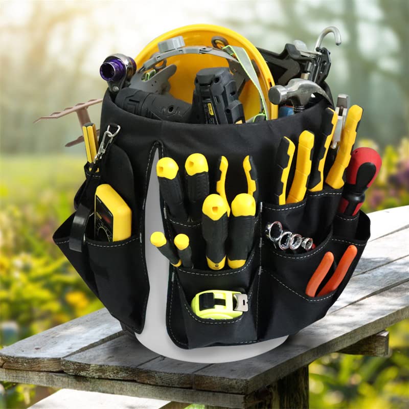 Professional BODER Power Bucket Tool Organizer (Black) - Heavy Duty Tool Storage for Electricians, Plumbers & Contractors - Perfect for Workshop, Garage & Job Site Organization