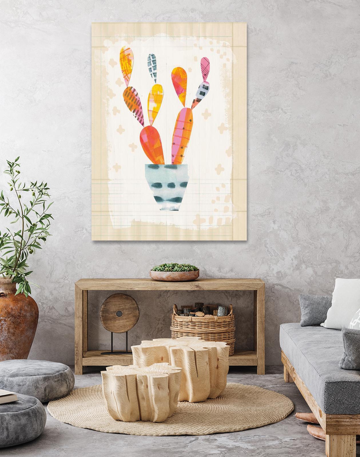 Collage Cactus II Wall Art - Abstract Botanical Print on Graph Paper - Perfect for Home Office Decor & Modern Living Room Aesthetics