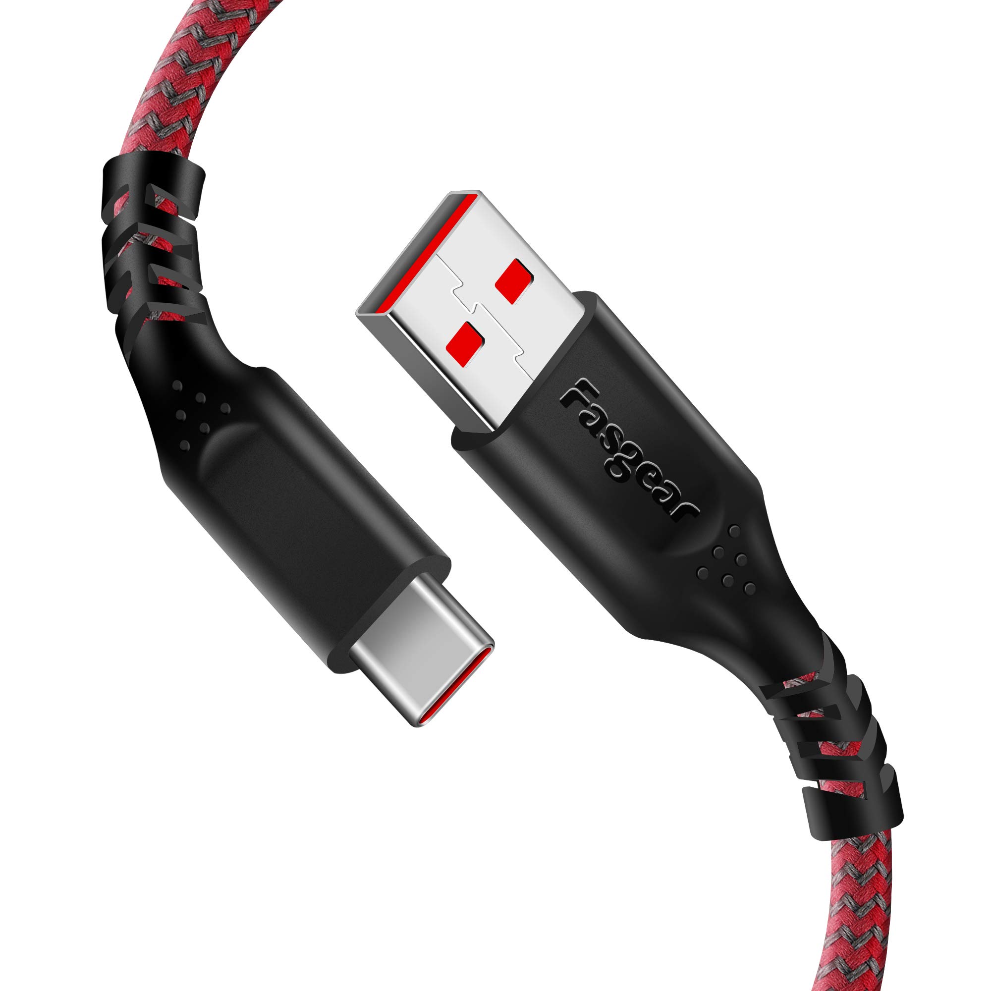 Fasgear 6ft USB C Fast Charging Cable for OnePlus 7 Pro/7T/6T/5T/3T - 30W Dash Charge Nylon Braided Type-C Cable (Red) | Perfect for Home, Office & Travel Charging
