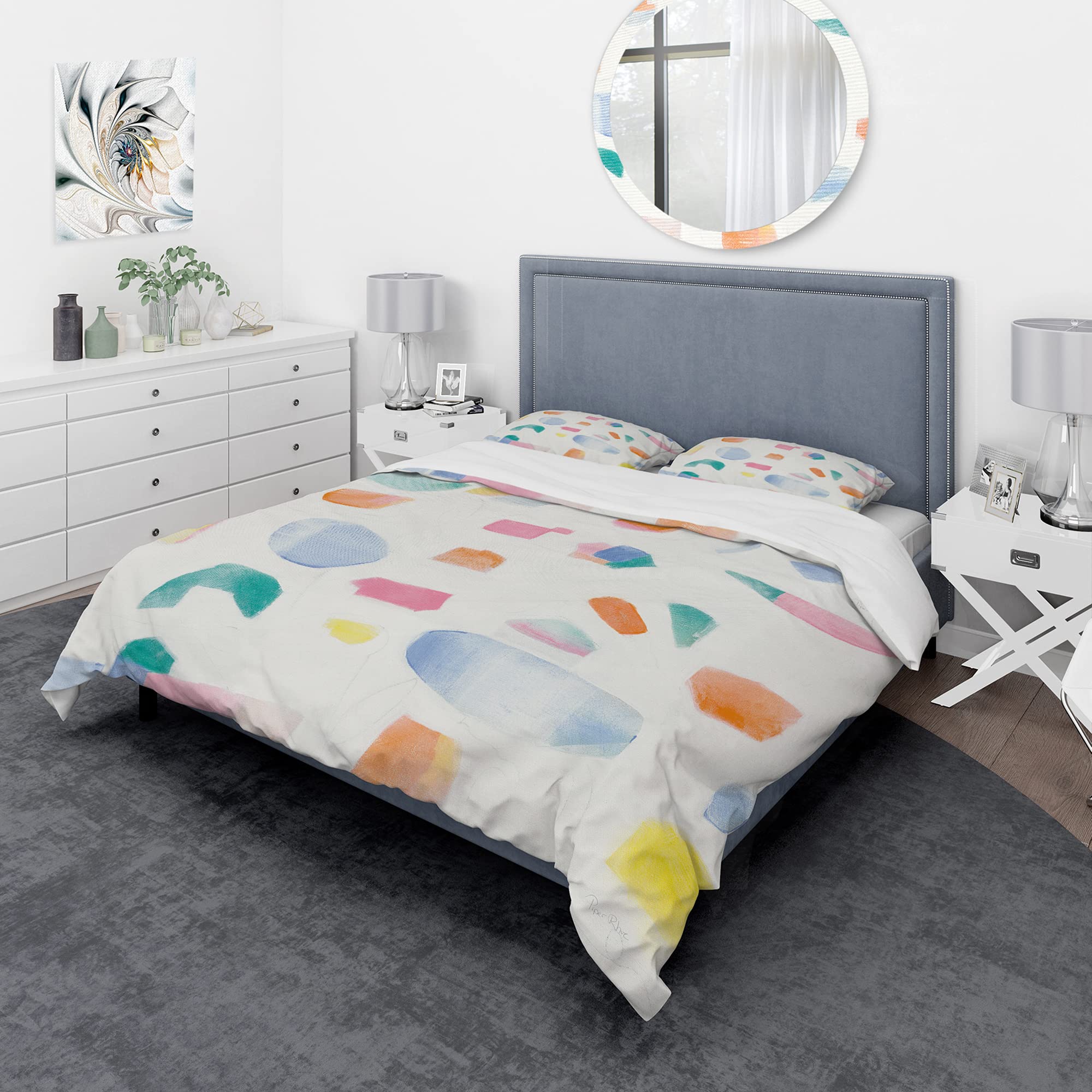 Modern Geometric Duvet Cover Set King - 3-Piece Colorful Bedding for All Seasons