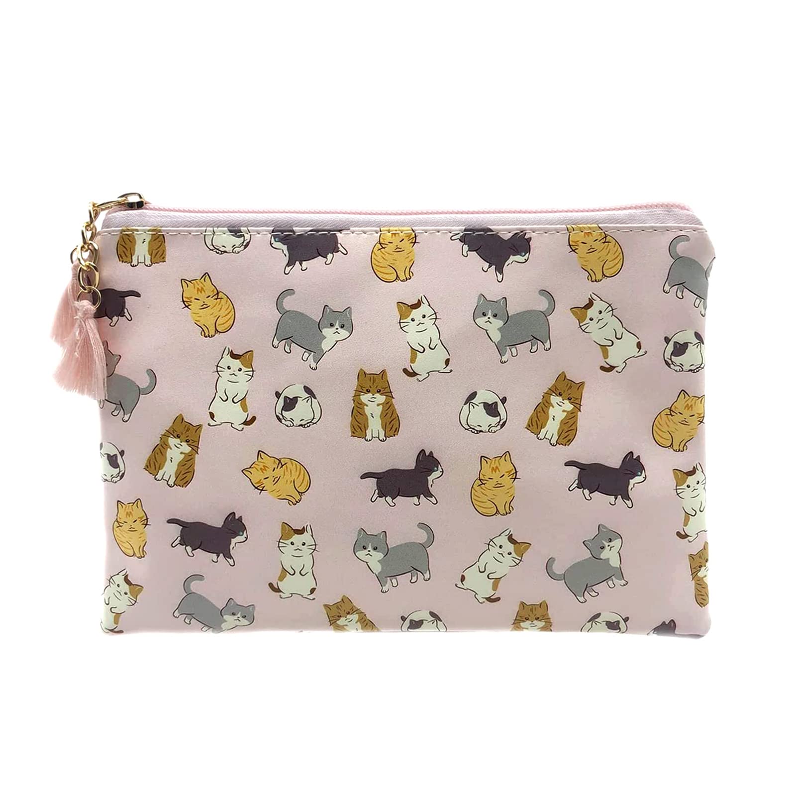 Stylish PU Leather Mini Makeup Bag for Women & Girls - Cute Cat Design Cosmetic Organizer with Zipper & Tassel - Perfect for Travel, Toiletries, and Everyday Essentials