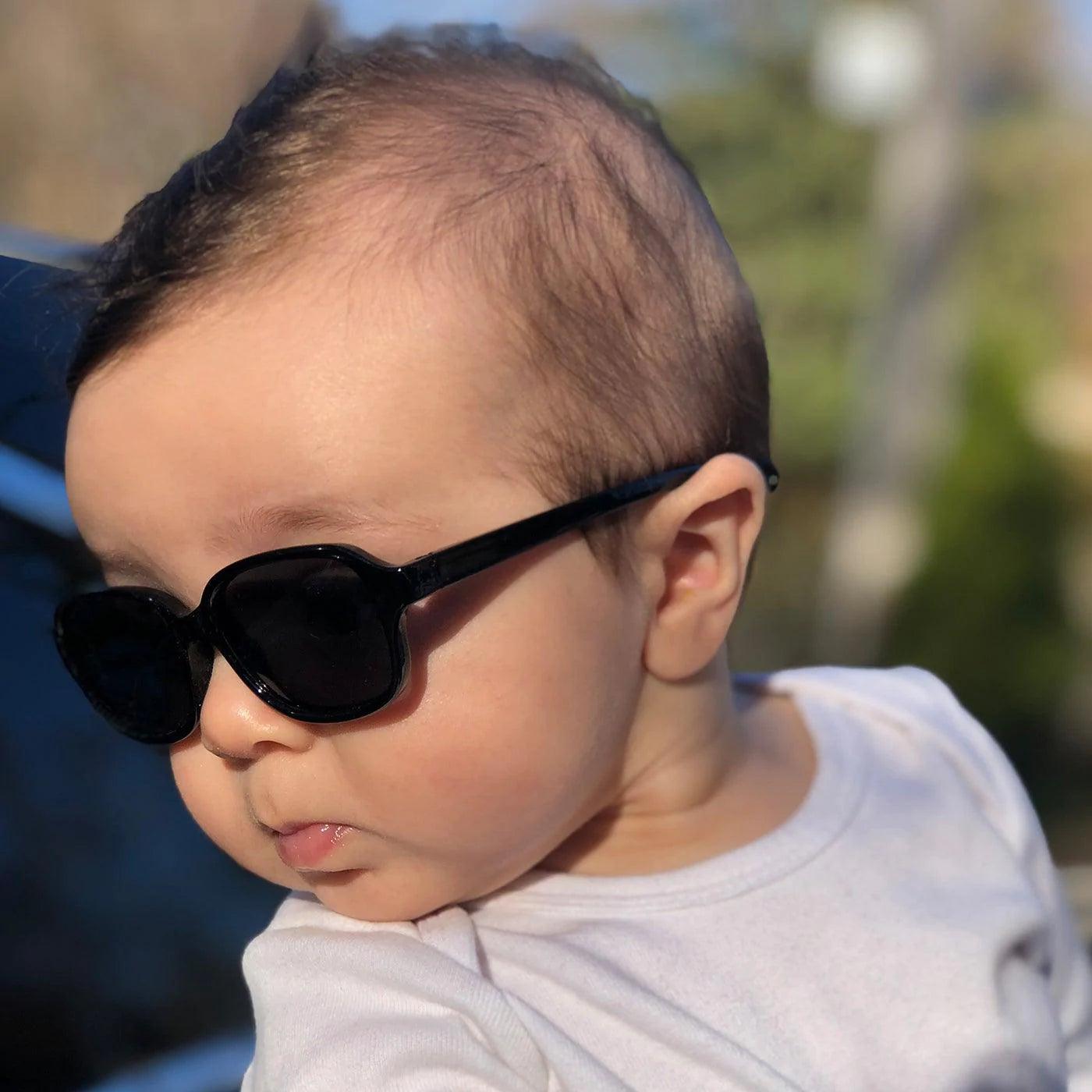 Babyfied Apparel Retro Square Sunglasses - Glossy Black for 0-24 Months | UV Protection for Infants & Toddlers | Perfect for Beach, Park & Outdoor Activities