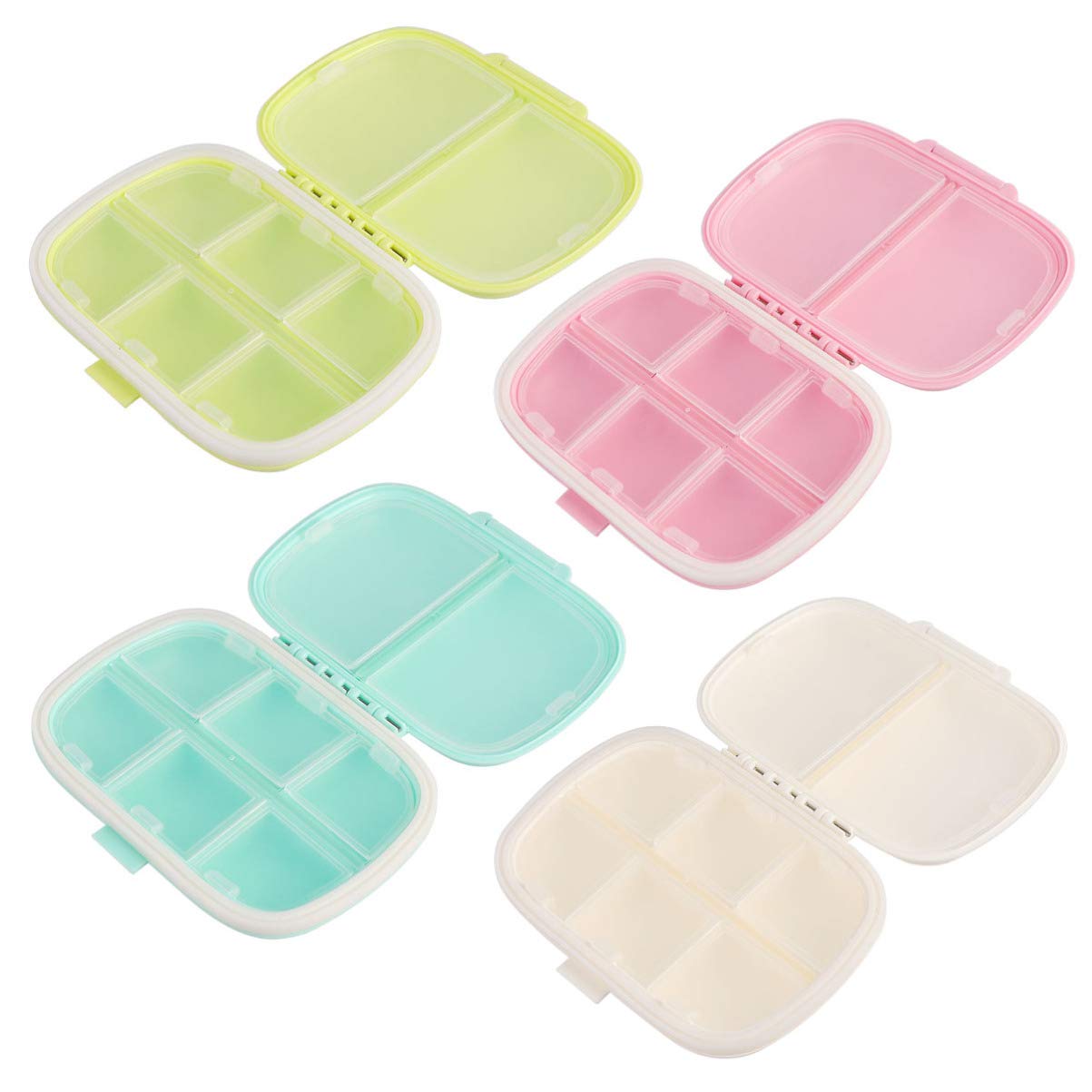 4-Pack 8-Compartment Double Seal Ring Pill Organizer - Portable Travel Pill Case with Secure Locks - Mini Plastic Pill Holder for Daily Medication, Vitamins & Supplements - Perfect for Travel, Gym & On-the-Go Use