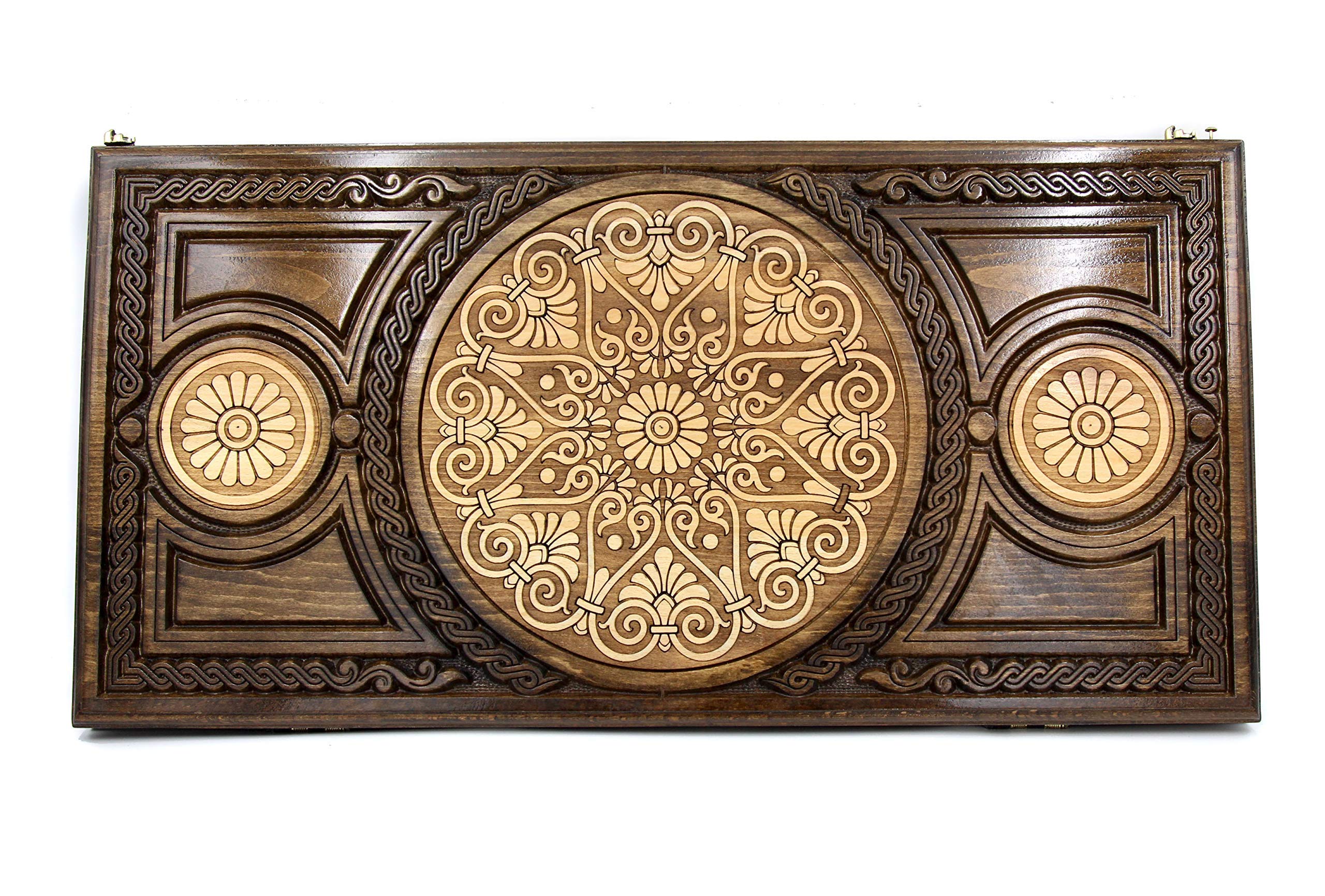Handmade Wooden Backgammon Board Game - Armenian Nardi Nardy Set with Floral Carvings | Perfect for Checkers, Chess & Table Games | Great Gift for Game Nights & Home Decor