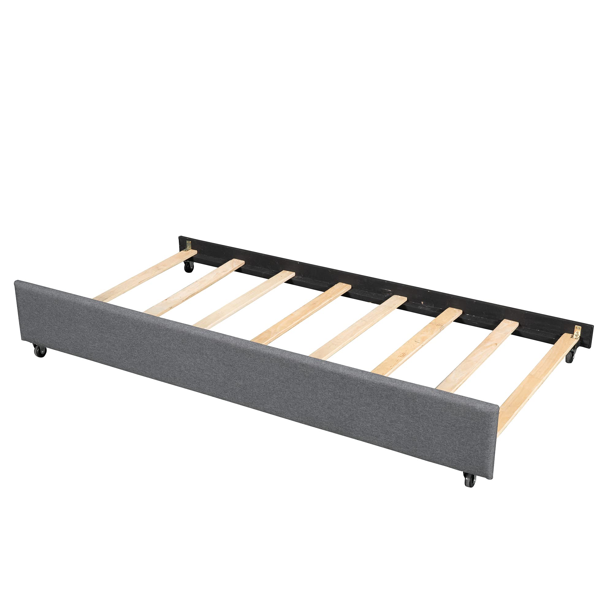 Merax Full Upholstered Platform Bed Frame with Storage Trundle & Headboard - No Box Spring Required, Grey - Perfect for Small Bedrooms, Guest Rooms & Space-Saving Solutions